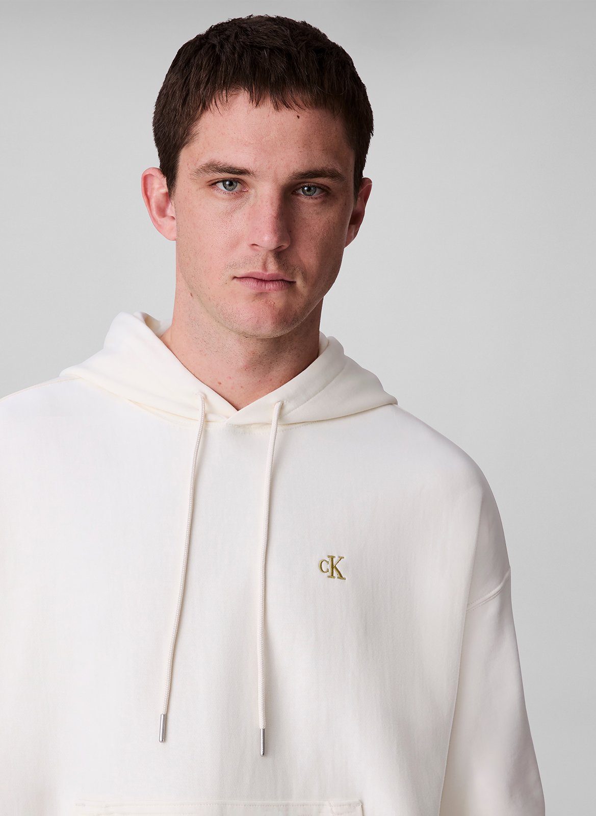 Sweat à capuche uni en coton mélangé CALVIN KLEIN Blanc