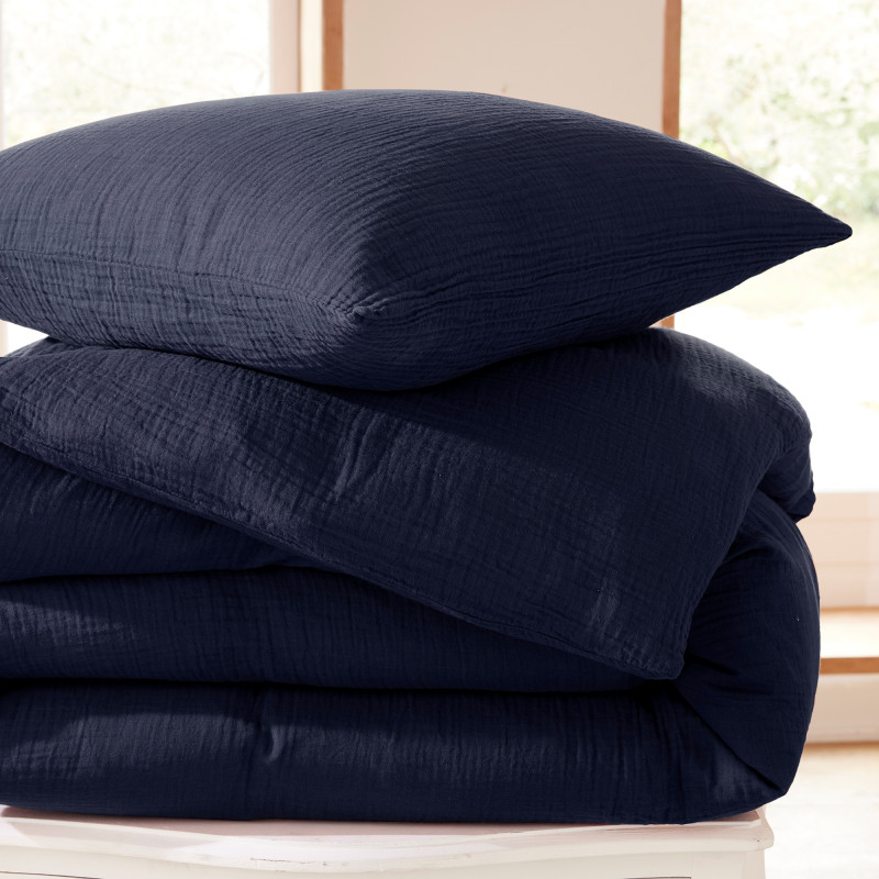 4-piece sheet set "noah" in cotton gauze for a 160 cm double bed COTON PUR Blue