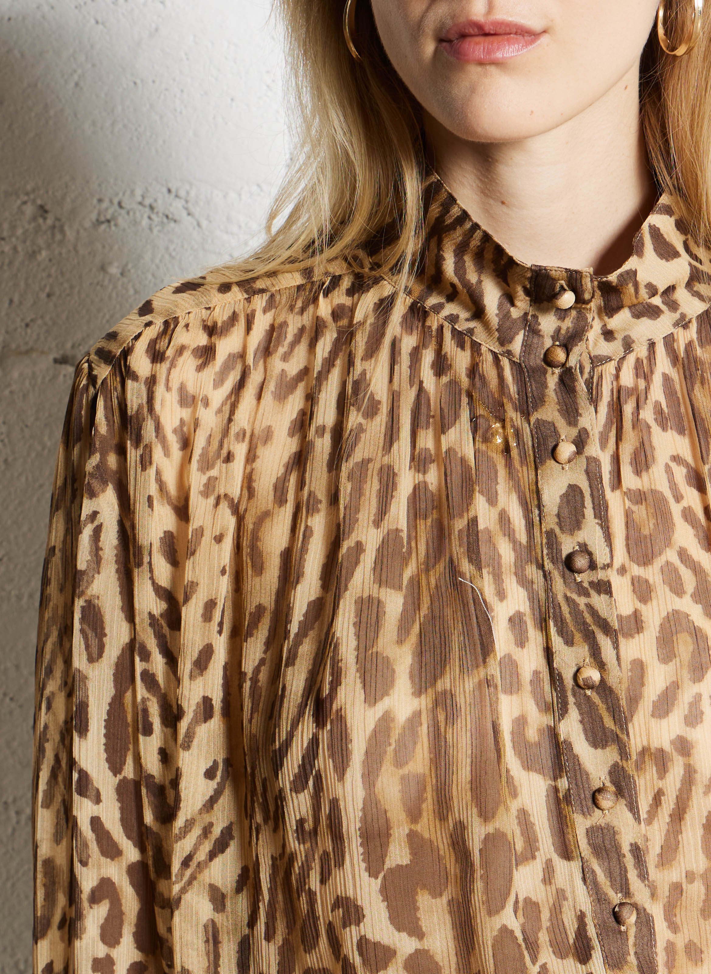 Weite transparente bedruckte Bluse SUNCOO Beige