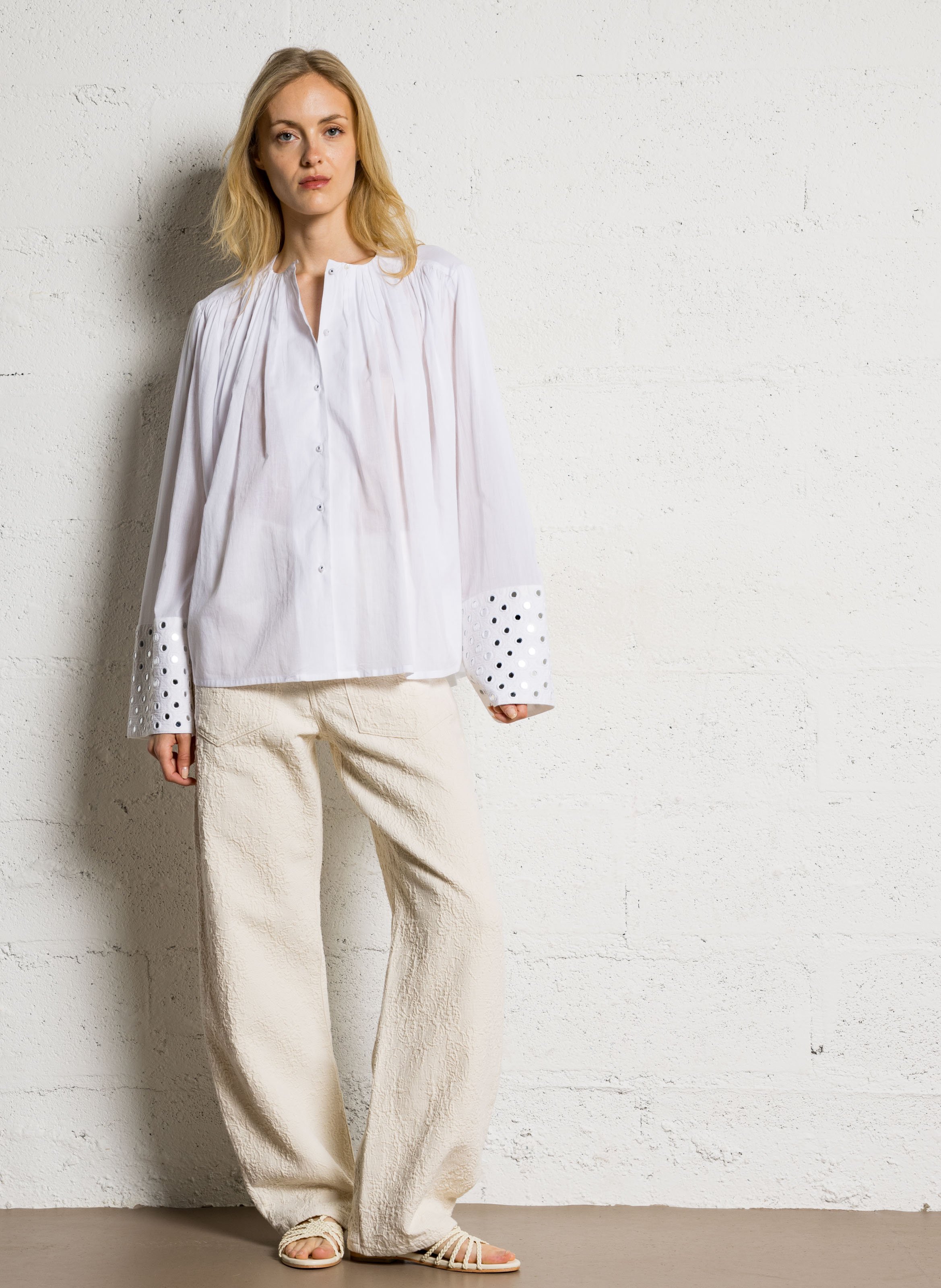 Round-neck cotton blouse LAURENCE BRAS White