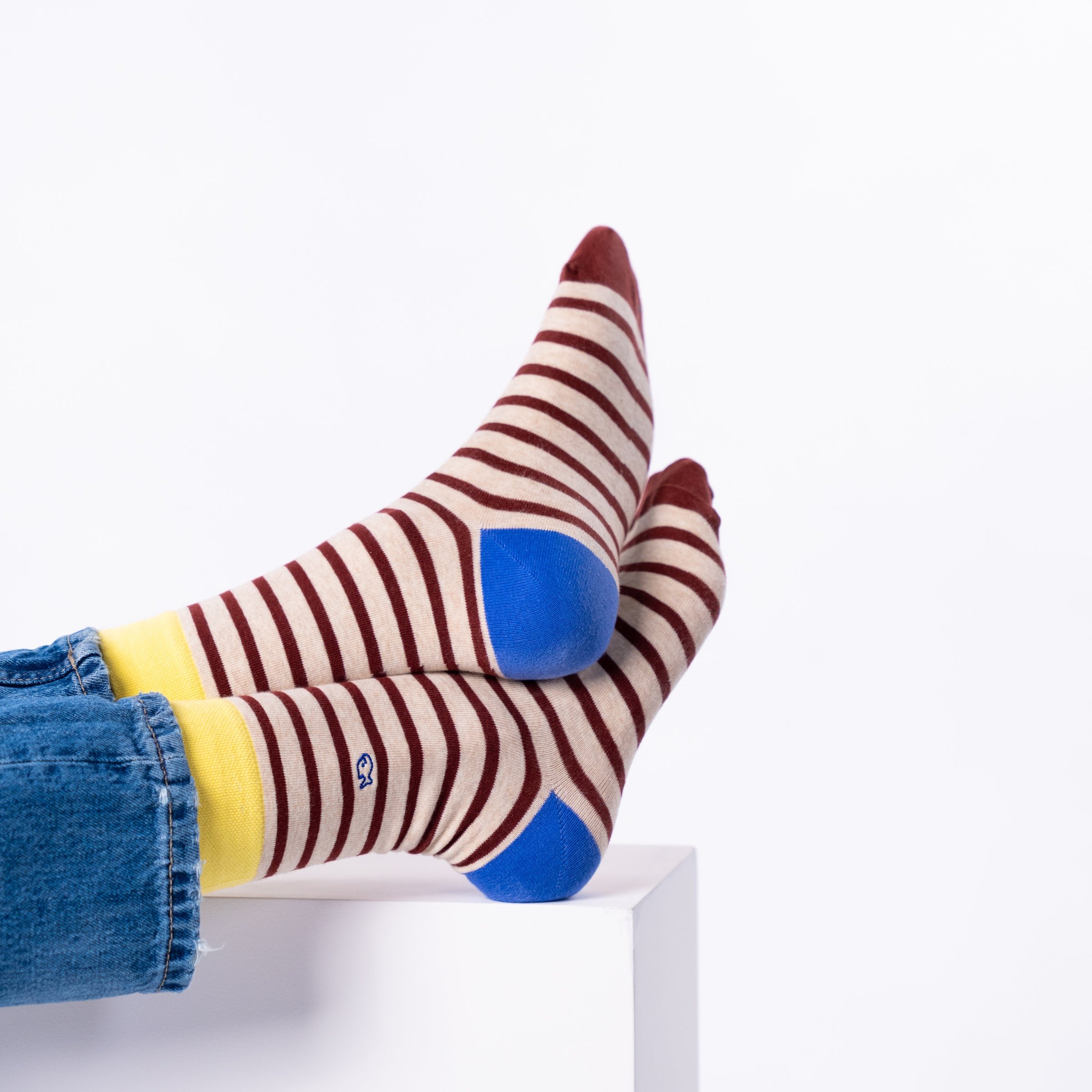 Combed cotton socks with wide stripes BILLYBELT Beige