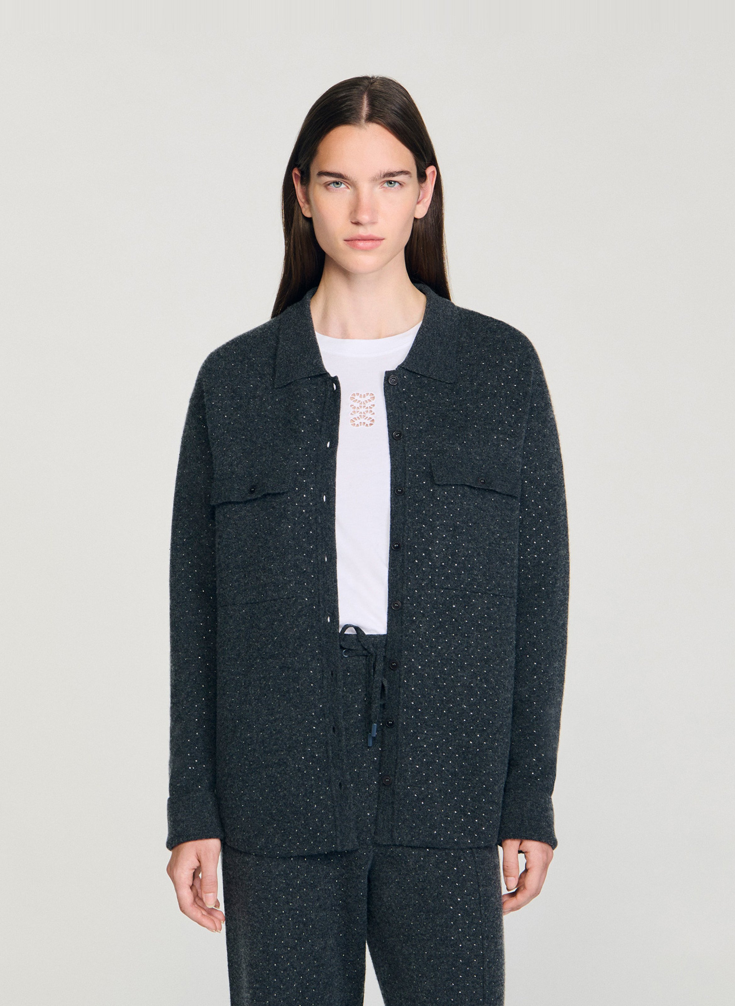 Cardigan droit col classique  SANDRO Gris