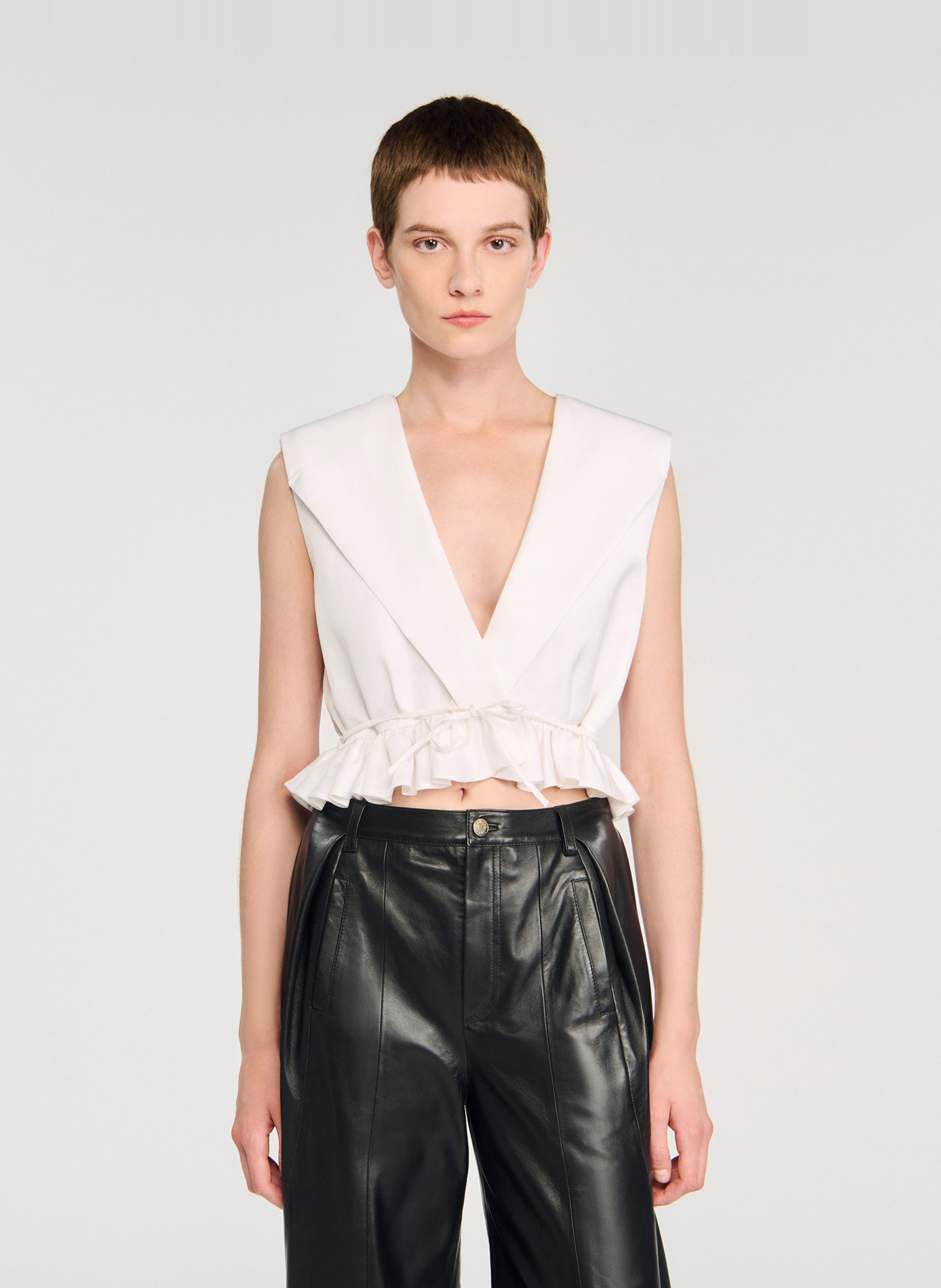 Top cintré col V SANDRO Blanc