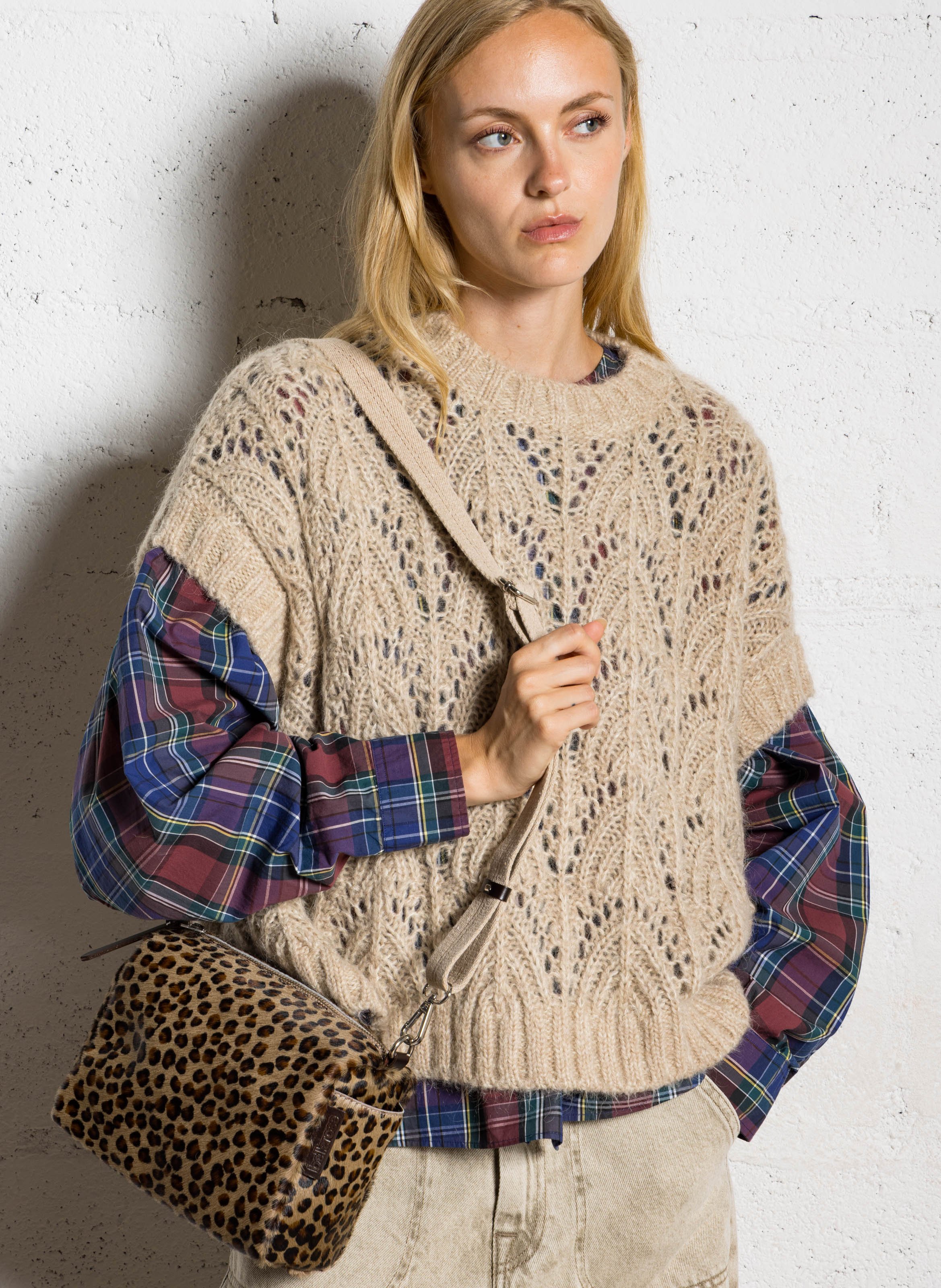 Sac bandoulière souple léopard en cuir  BELLEROSE Multicolore