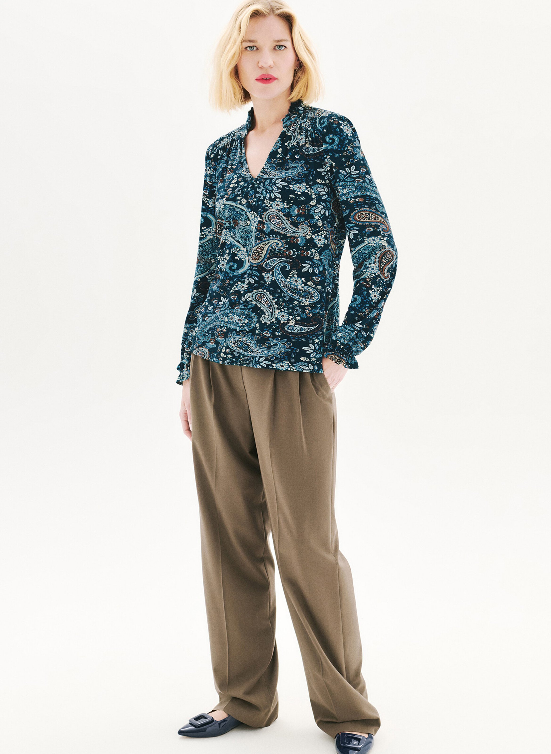 Blouse col v imprimé CAROLL Bleu