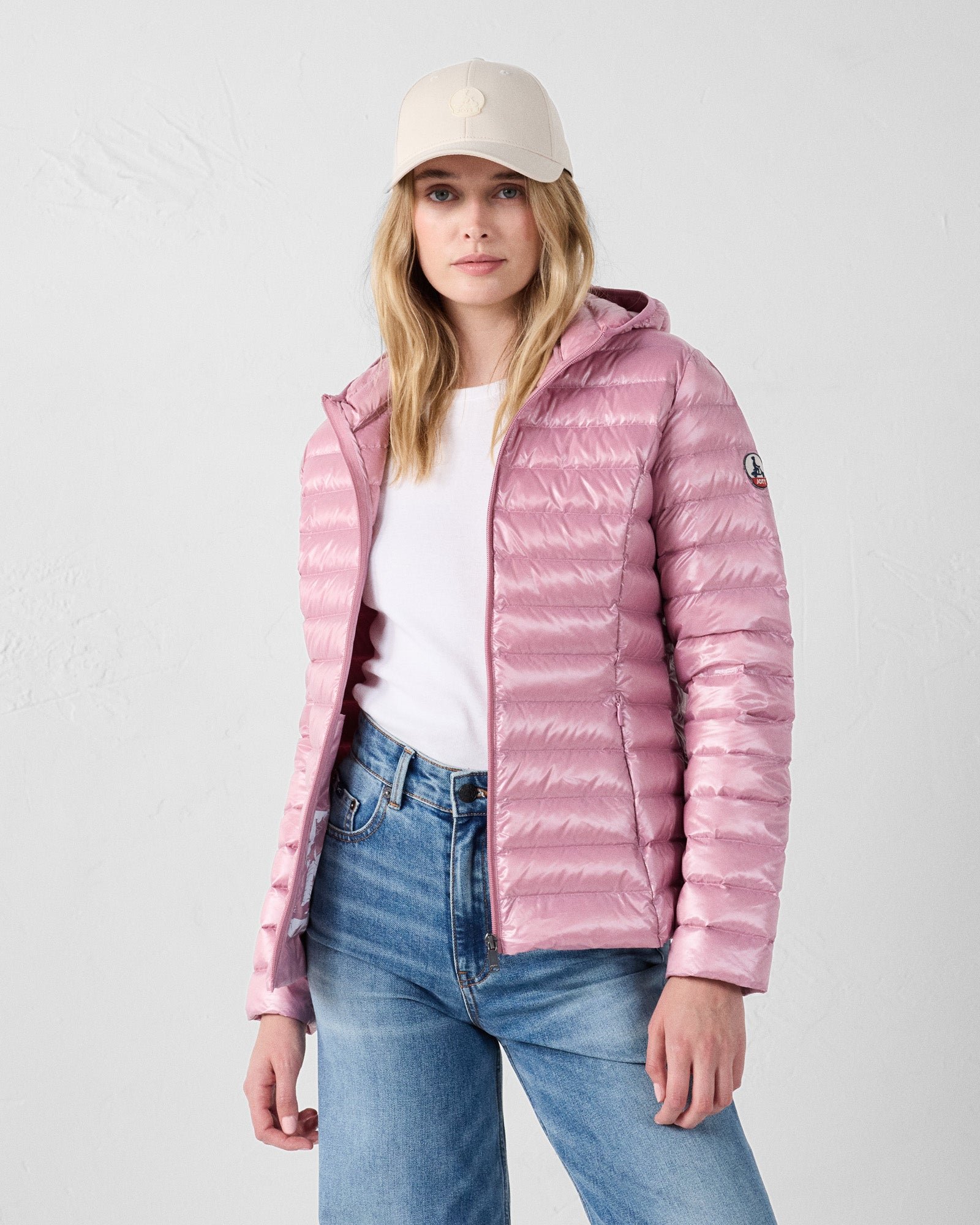 Shiny hooded light down jacket Cloe Pink