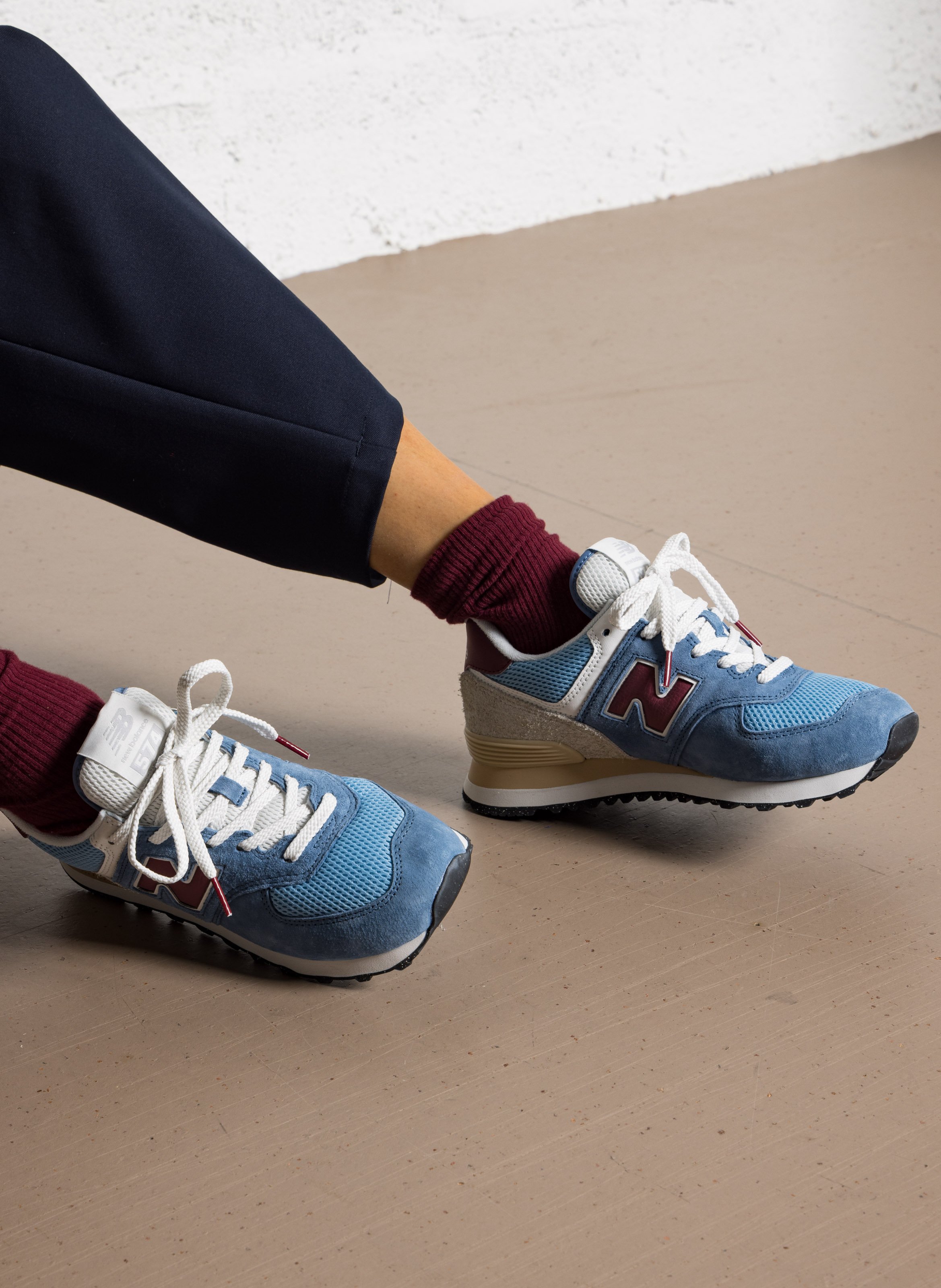 Low-top leather mix sneakers NEW BALANCE Blue