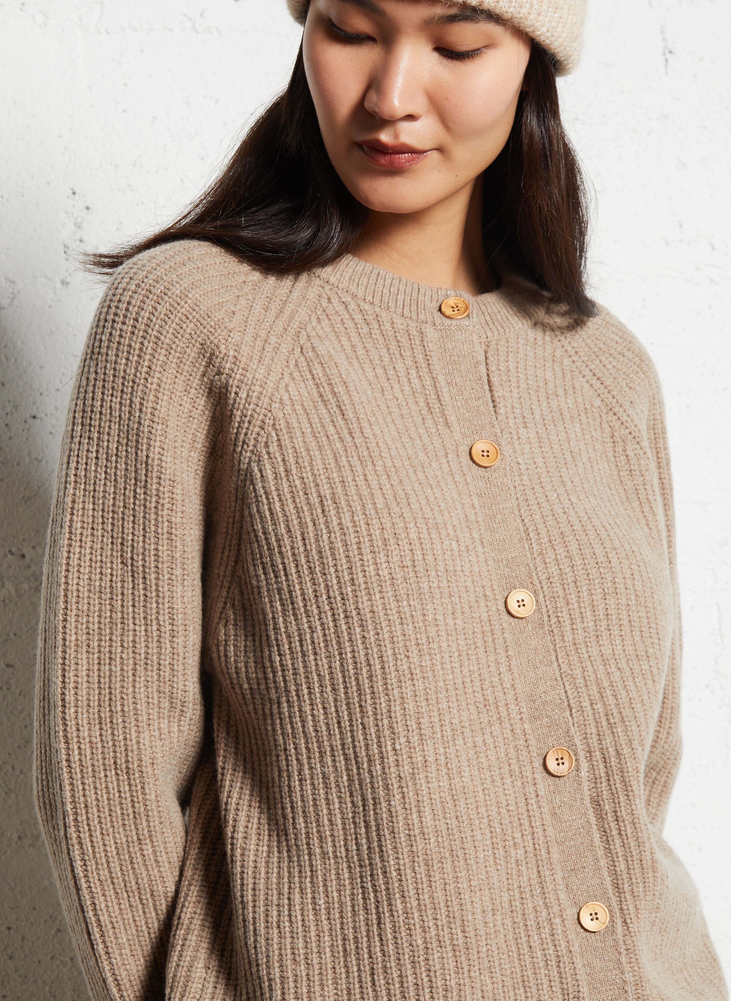 Cardigan boutonné en maille côtelée ARMOR LUX Beige