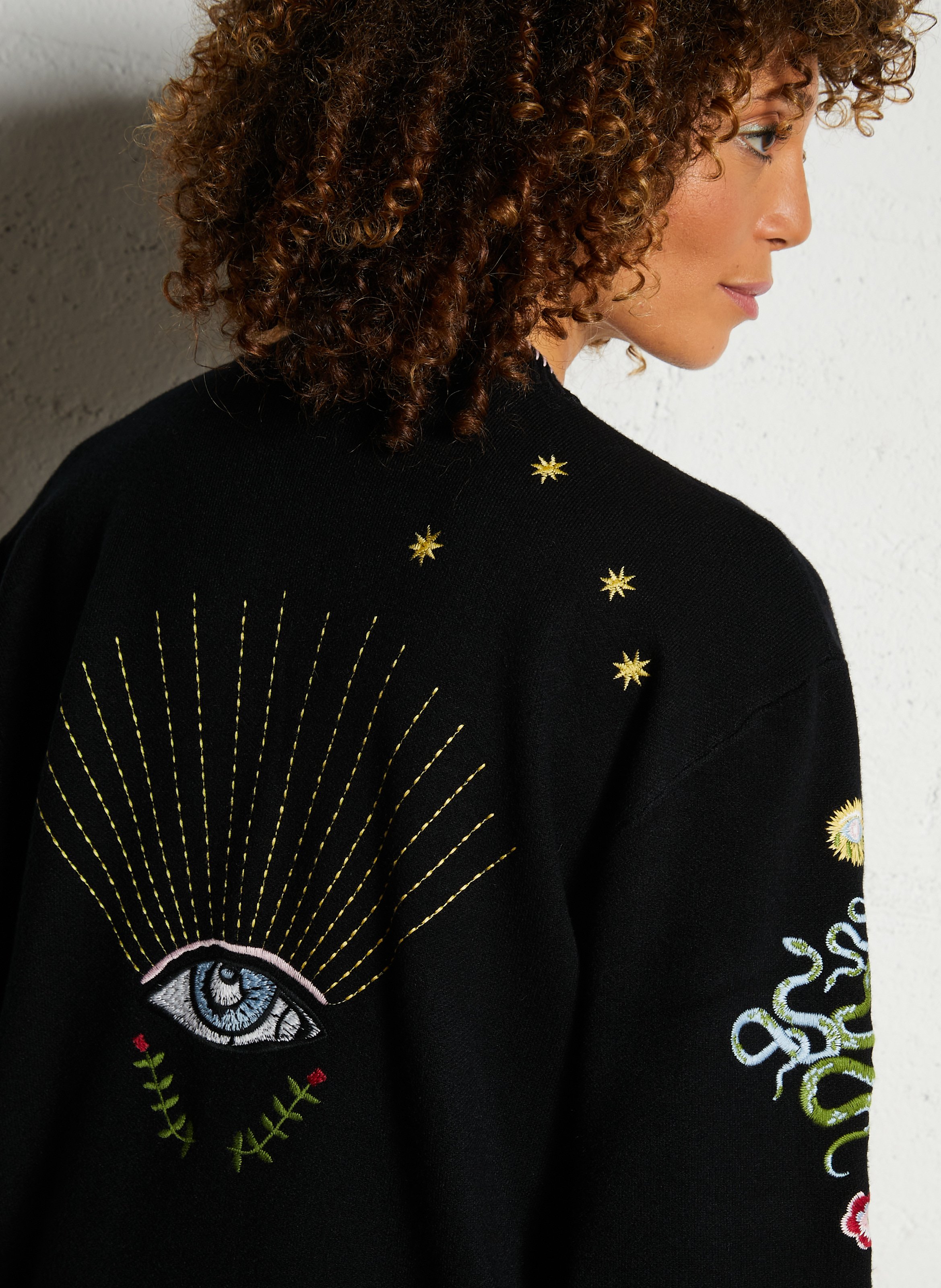 Cardigan boutonné uni à broderies NEVER FULLY DRESSED Noir