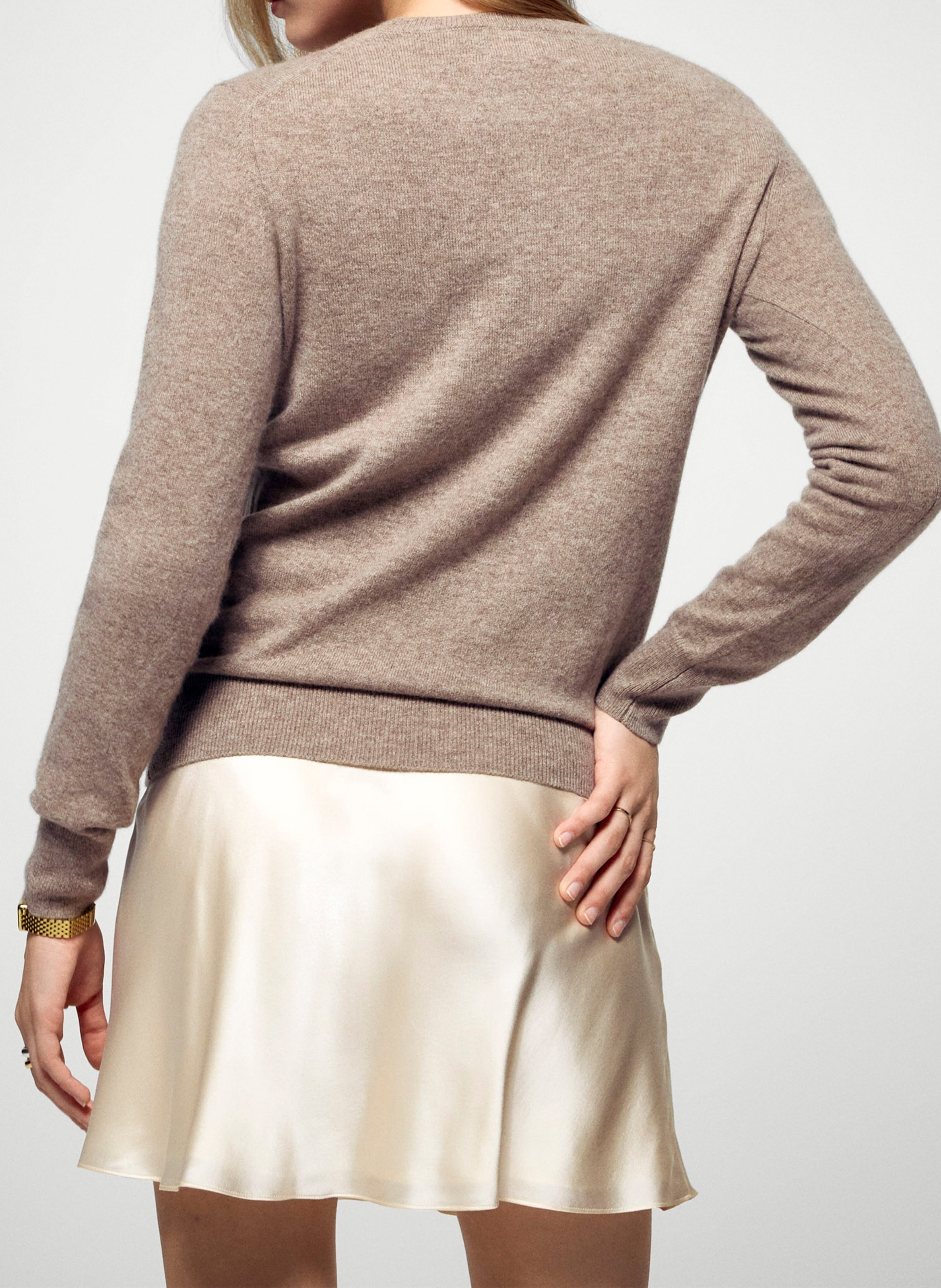 Straight cotton sweater with round neck FROM FUTURE Beige
