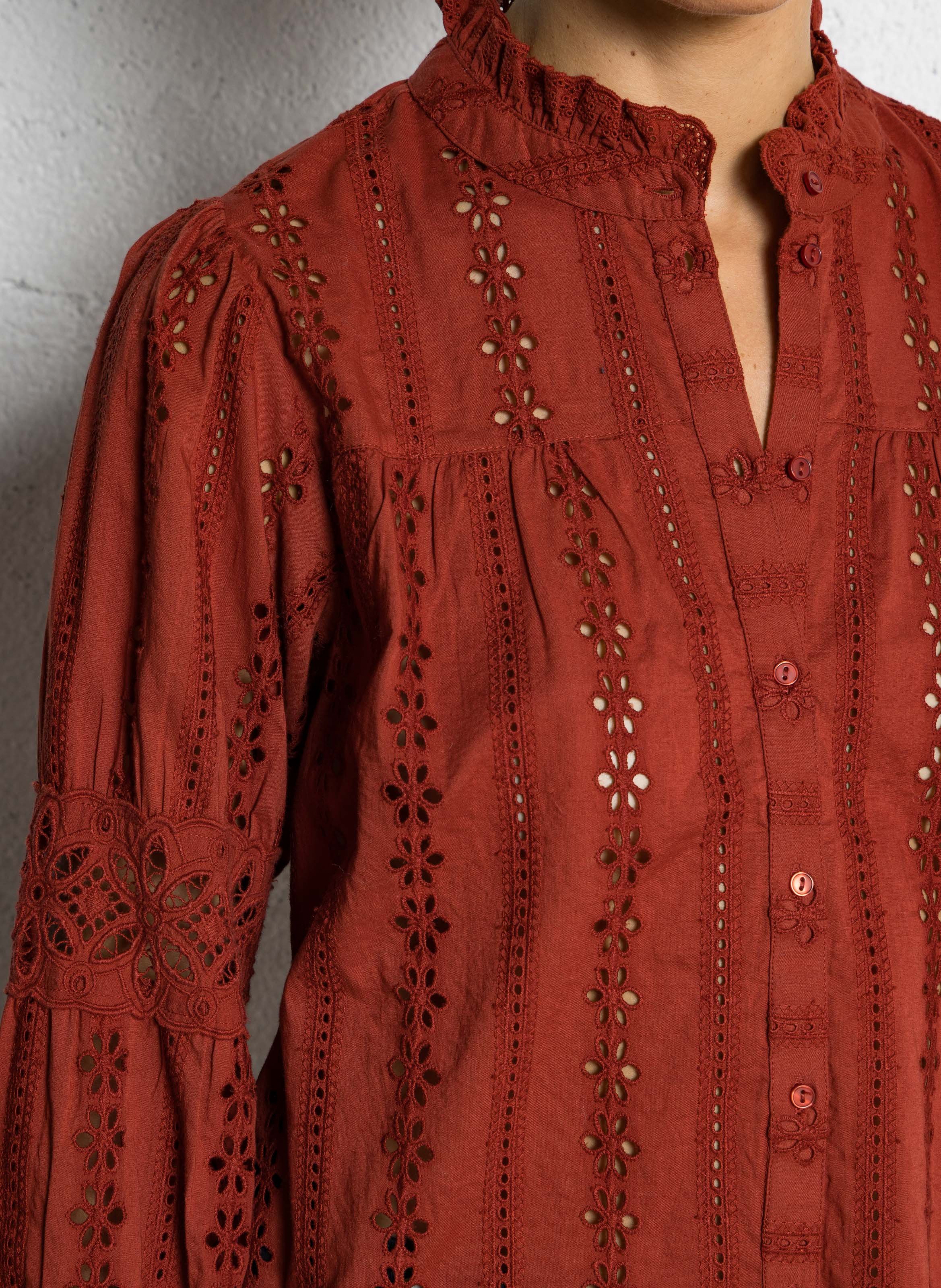 Hoge hals katoenen overhemd SUD EXPRESS Rood