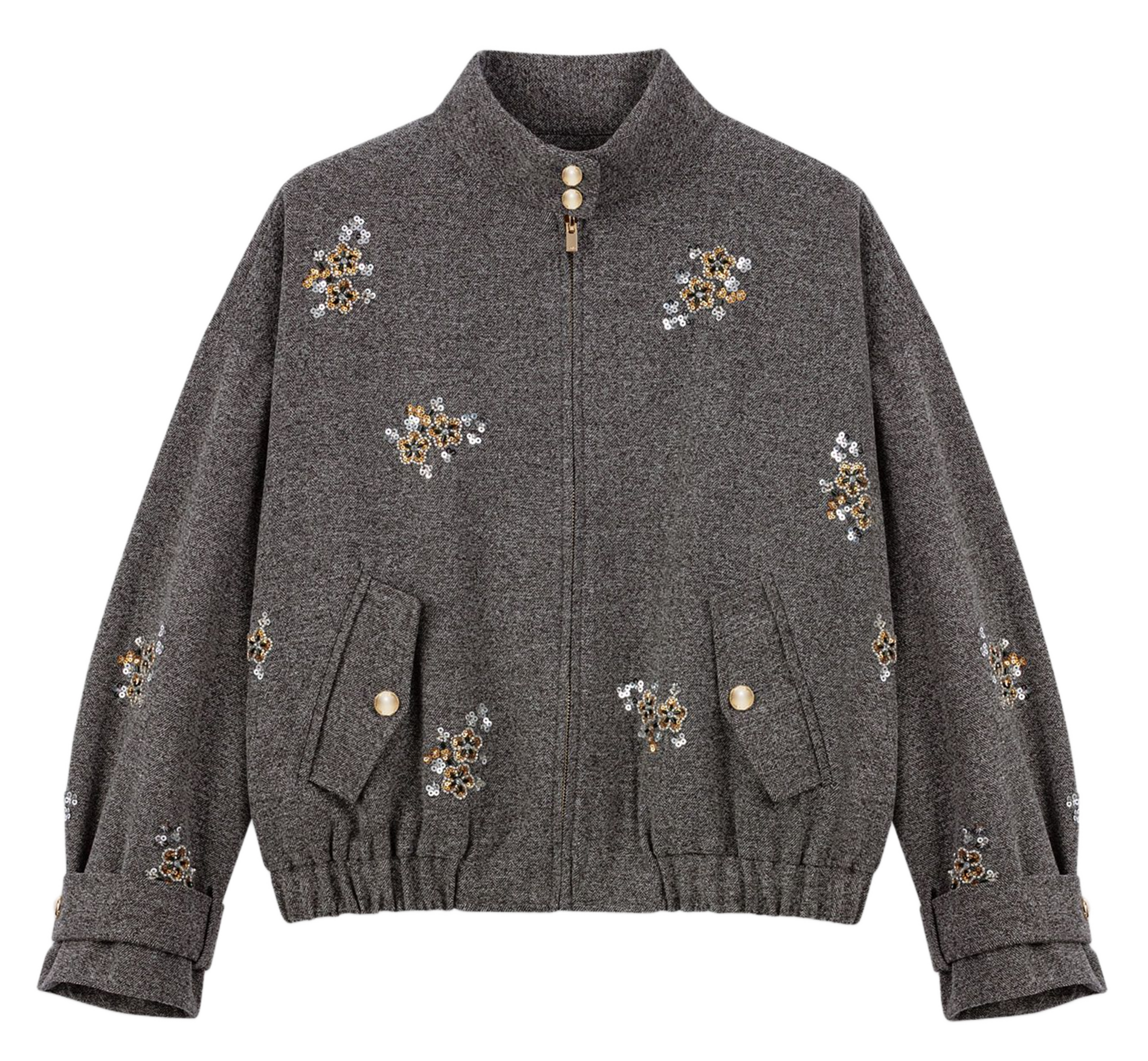 Veste oversize col montant en lainage MAJE Gris