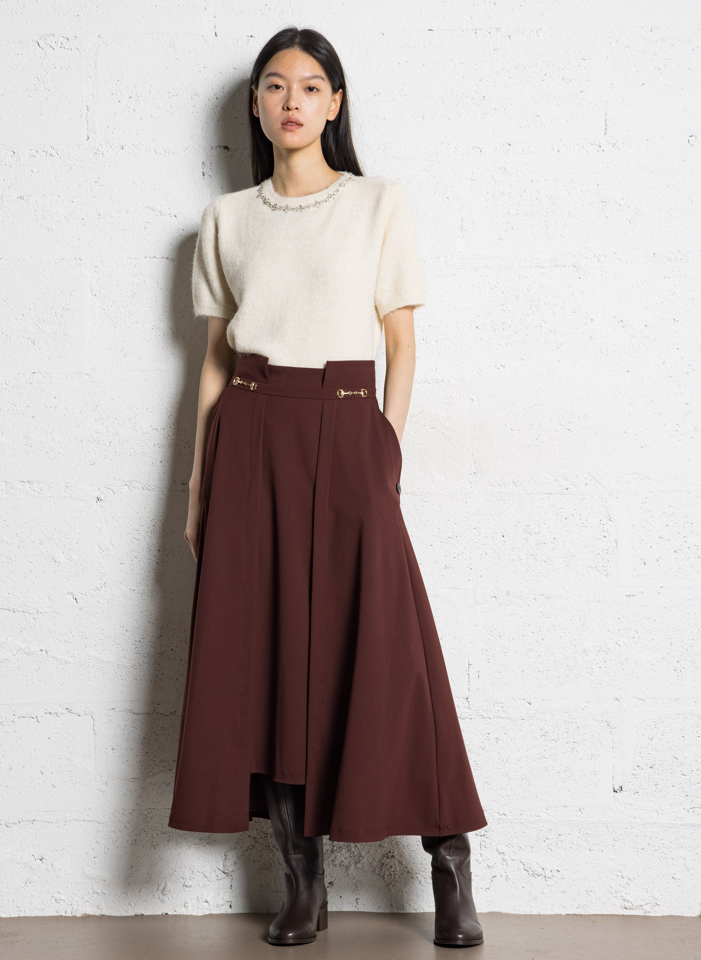 Jupe ample unie à plis BERENICE Prune