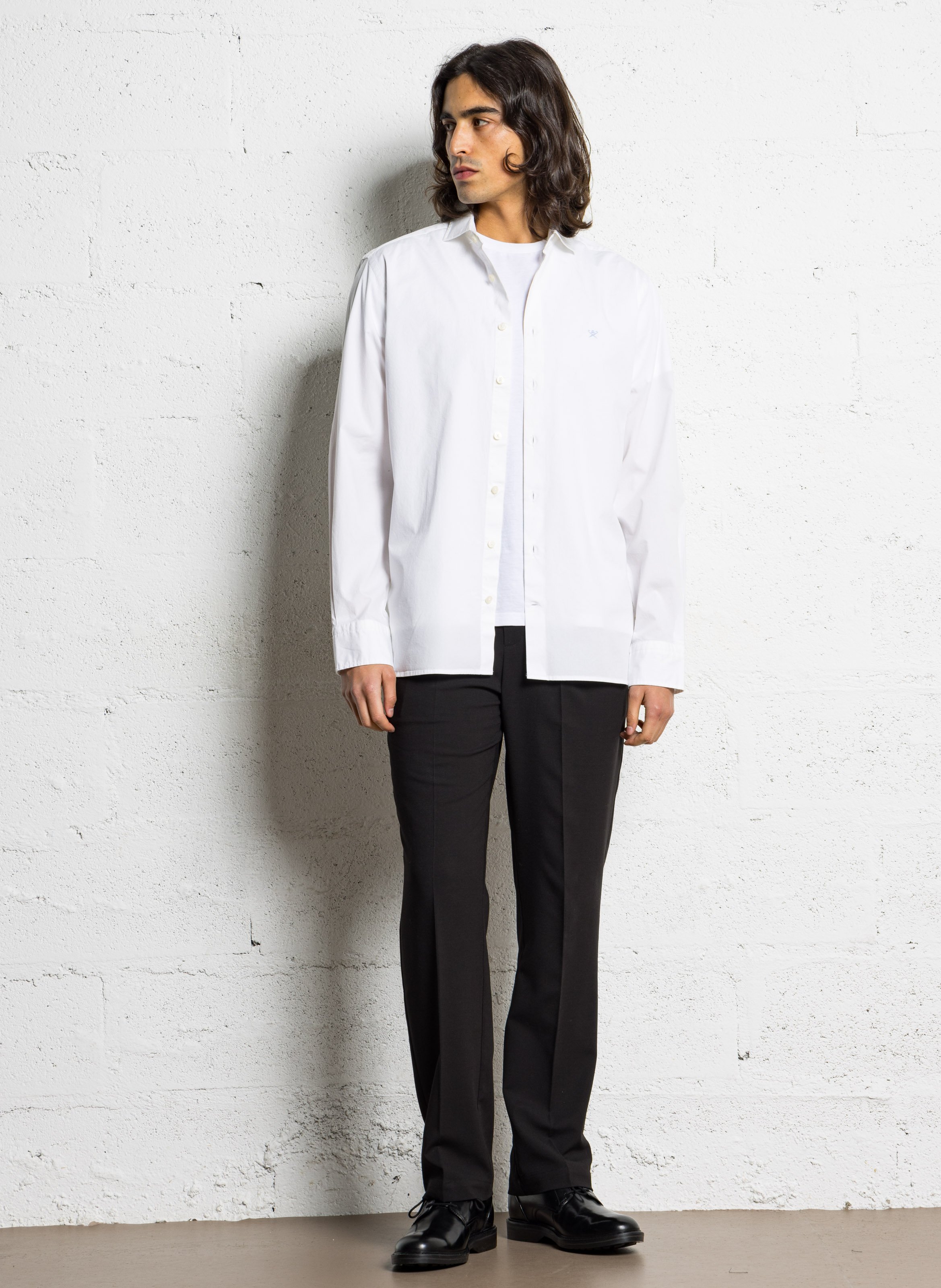 Cotton and linen shirt with classic collar HACKETT White