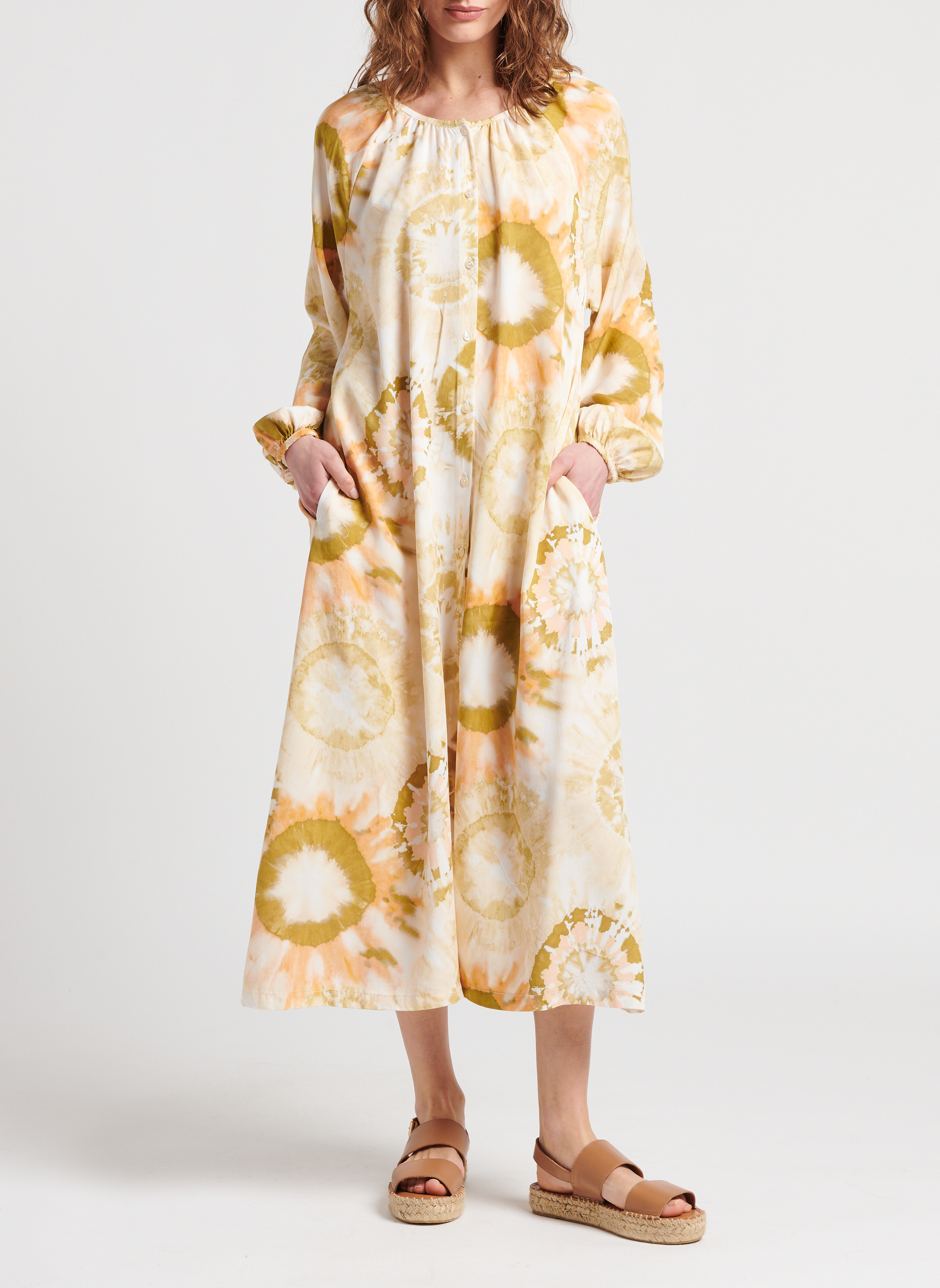 Halflange jurk met ronde hals en print THE NEW SOCIETY Veelkleurig