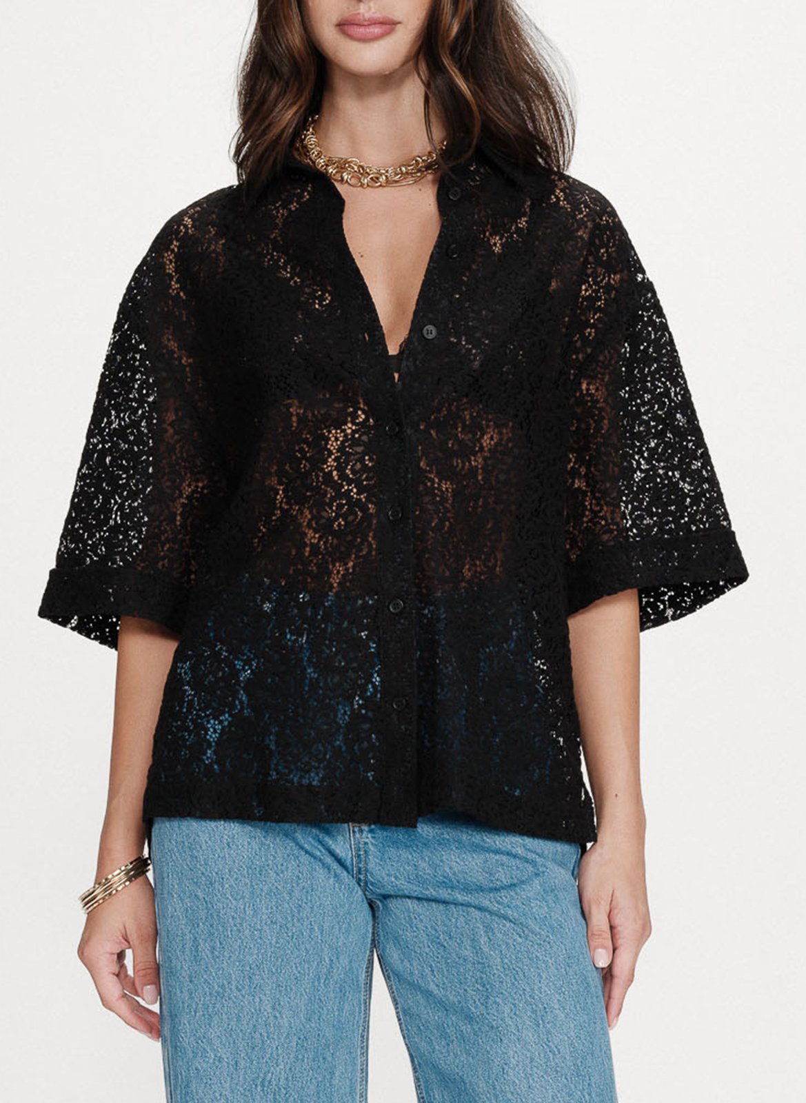 Chemise col classique en dentelle GRACE ET MILA Noir