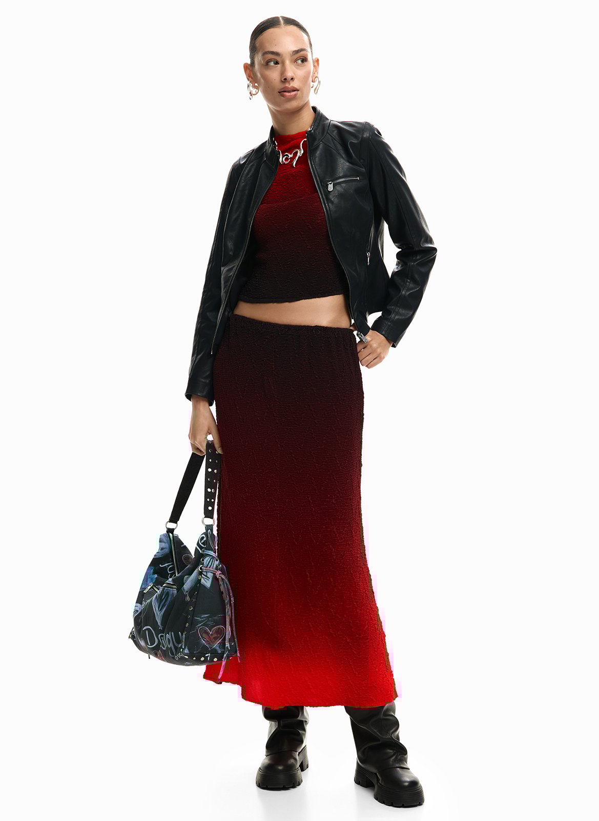 <Rock mit ausgestelltem Schnitt aus strukturiertem Stoff</p> DESIGUAL Rot