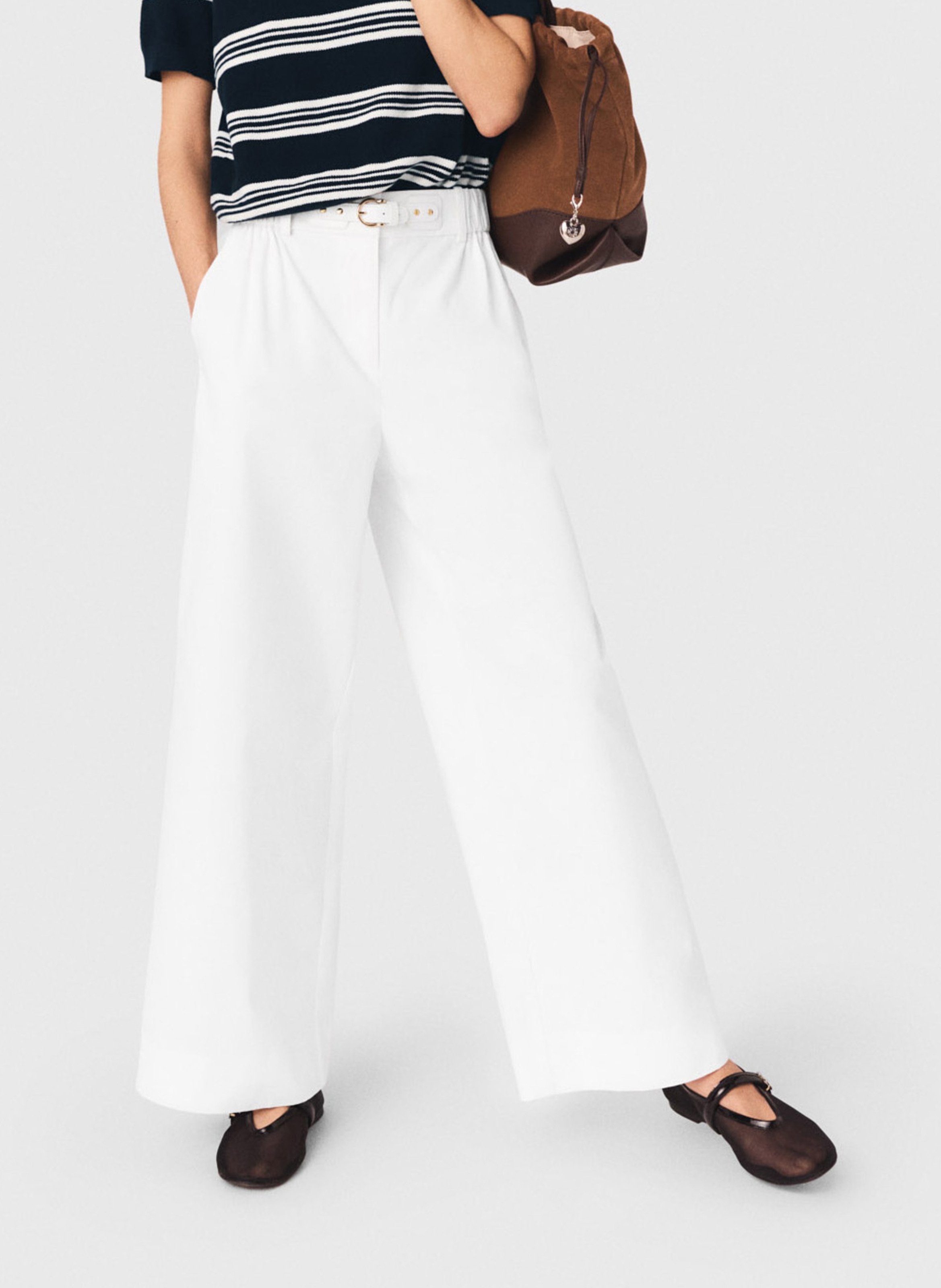 Wijde broek van katoen met hoge taille MAJE Wit