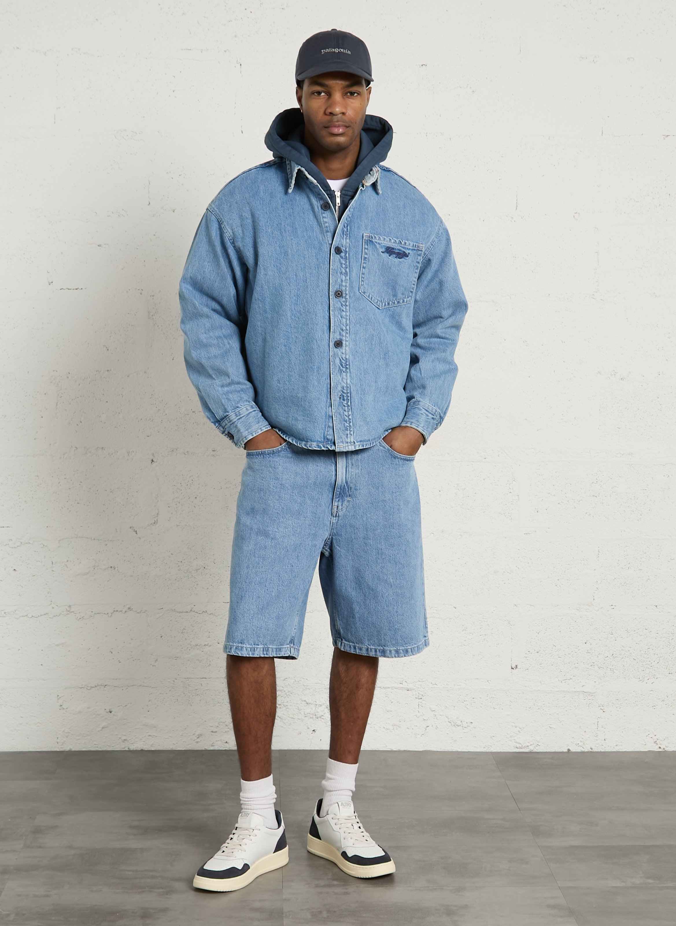 Chemise col classique manches contrastantes en coton Blue