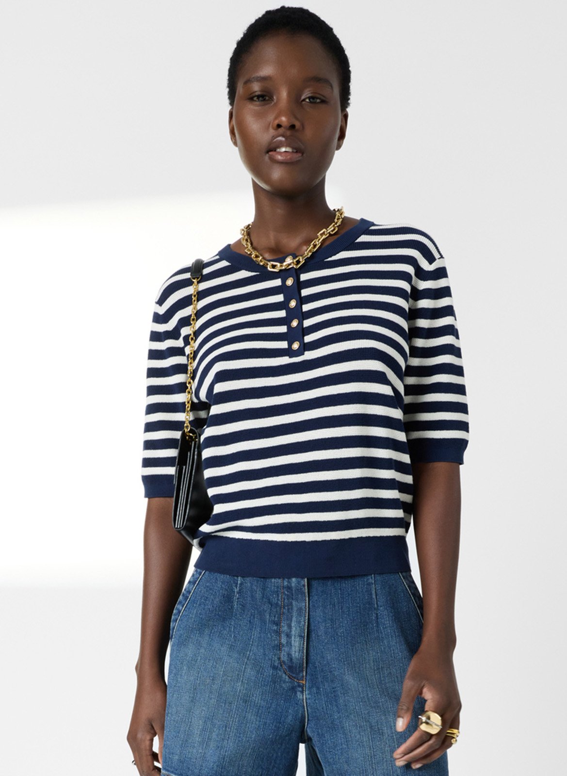 Pull droit col rond en coton rayé GERARD DAREL Bleu