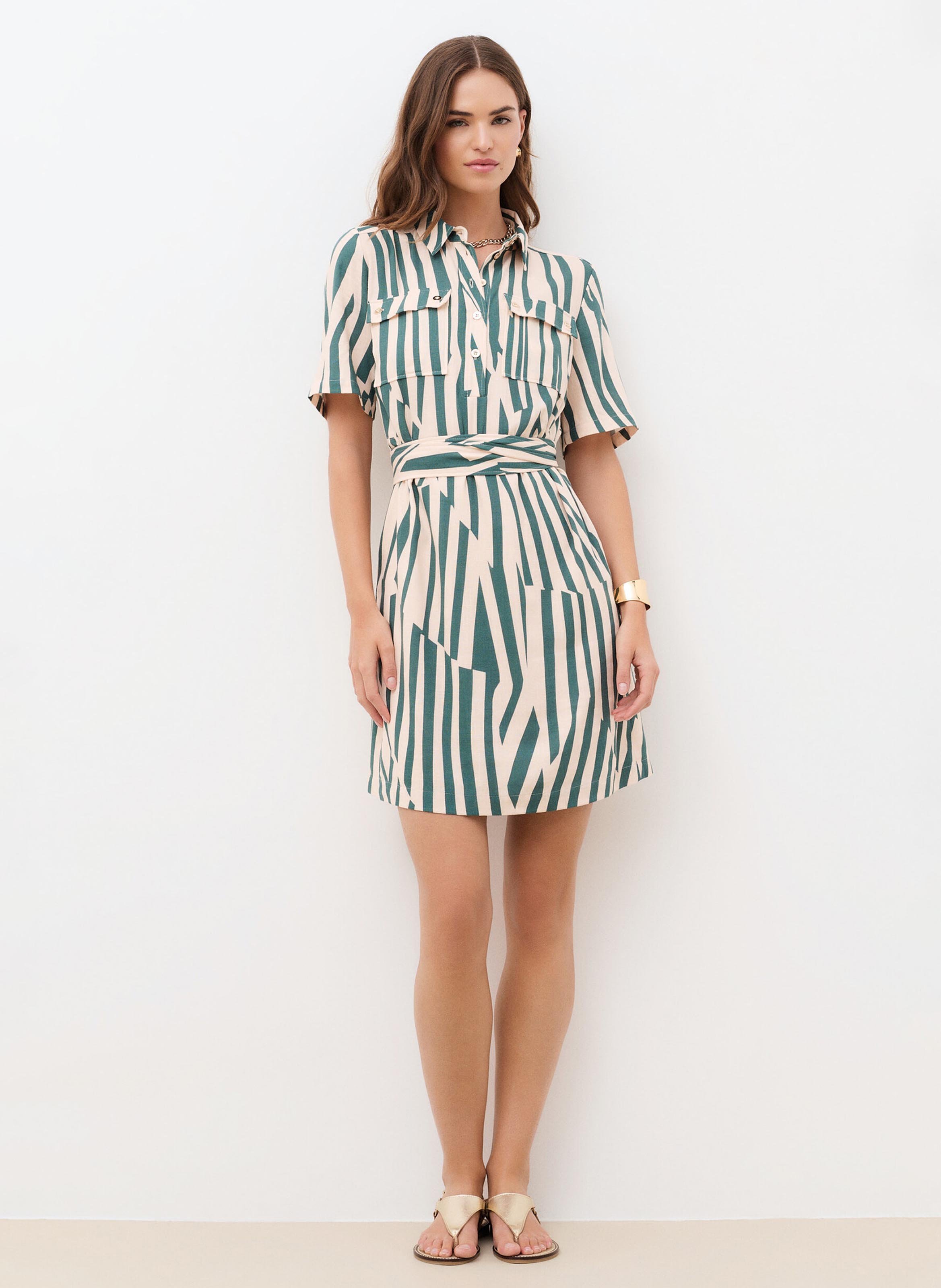 Robe courte col classique rayée CAROLL Vert