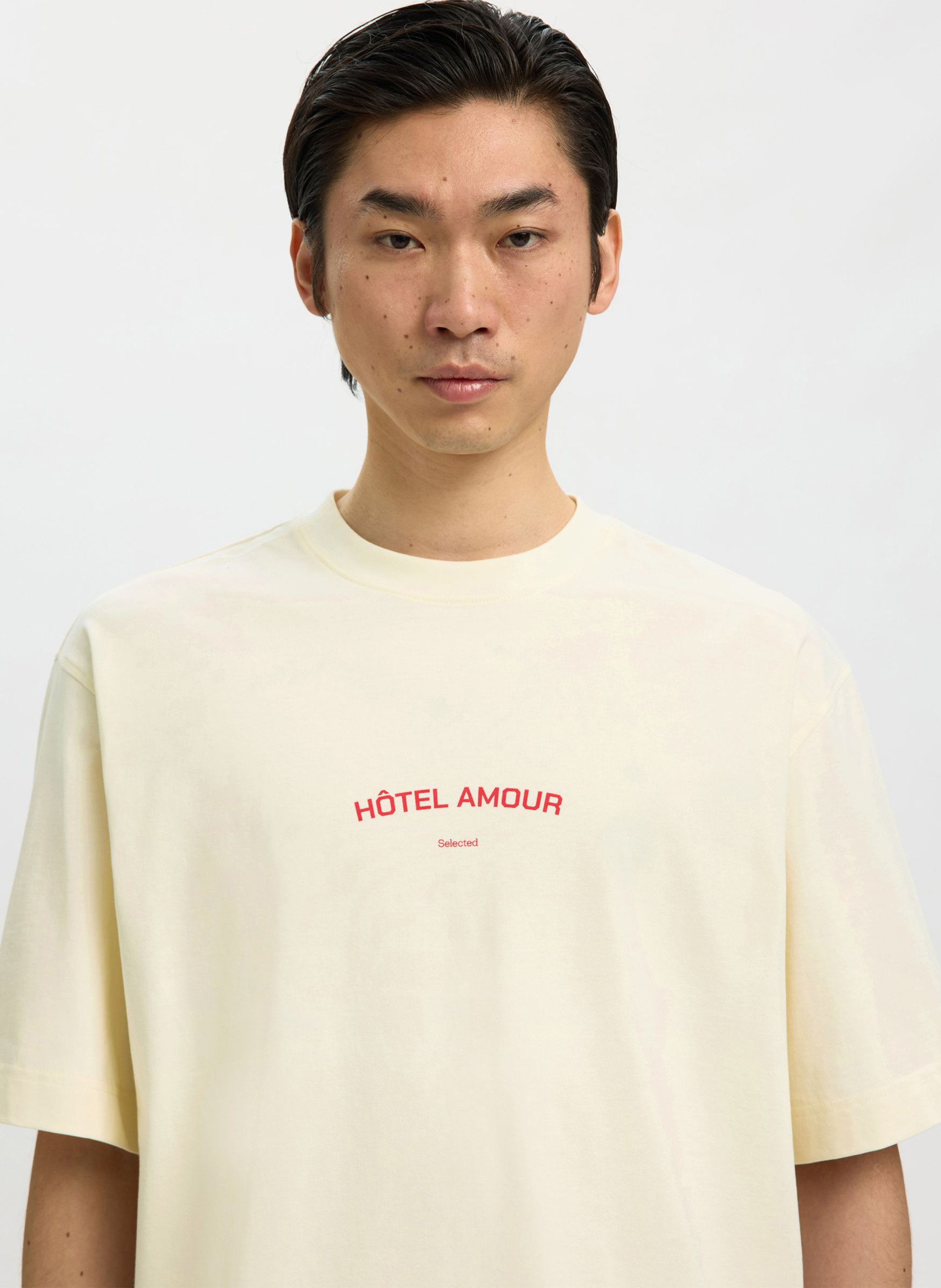 Tee-shirt col rond en coton bio SELECTED Beige