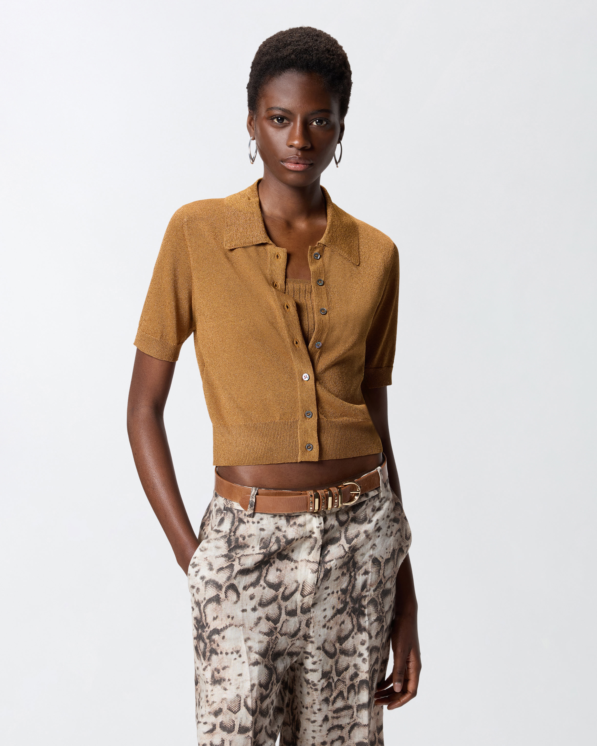 Cardigan cropped à manches courtes et petit col PINKO Orange