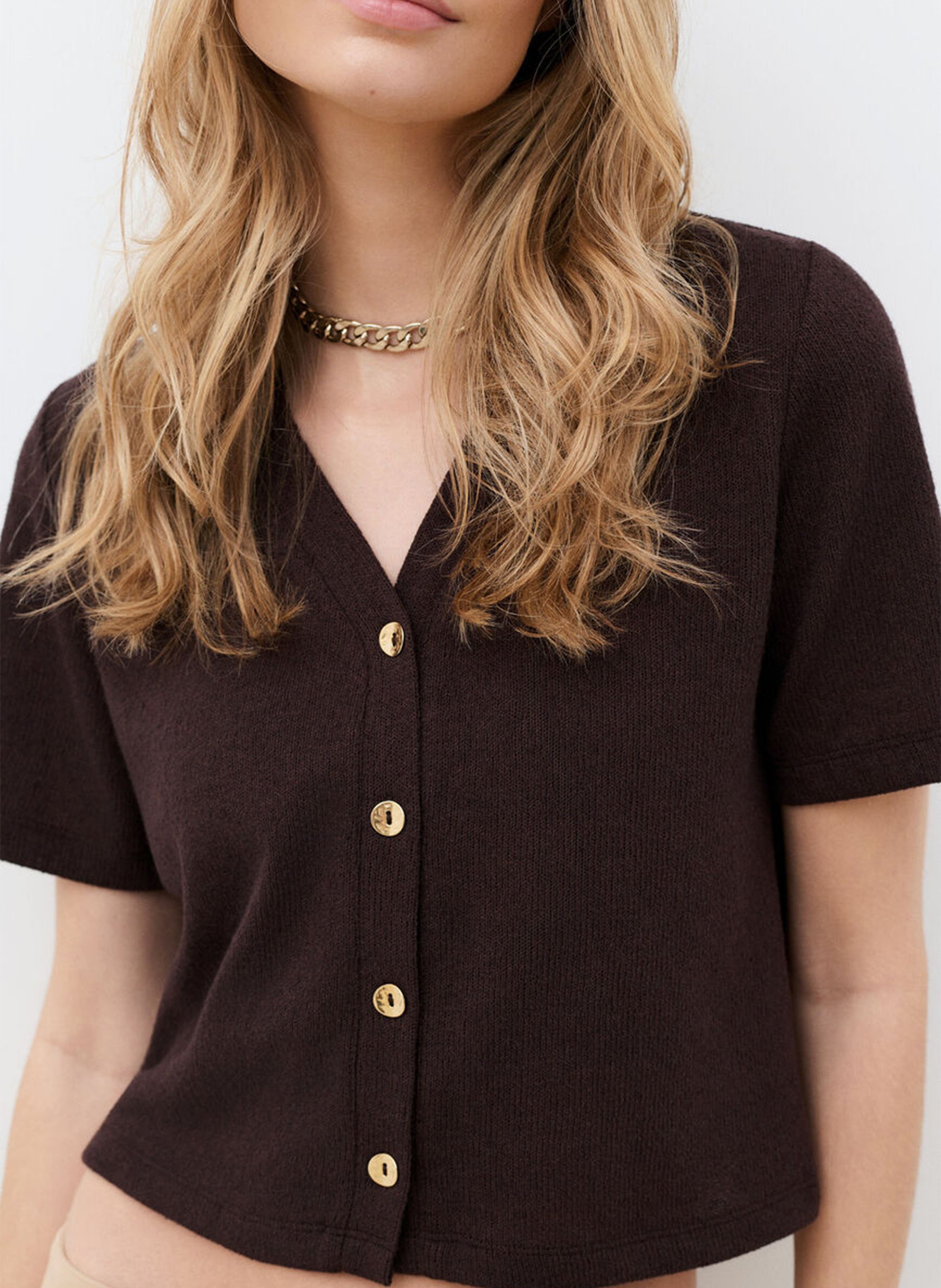 Top met V-hals Bruin