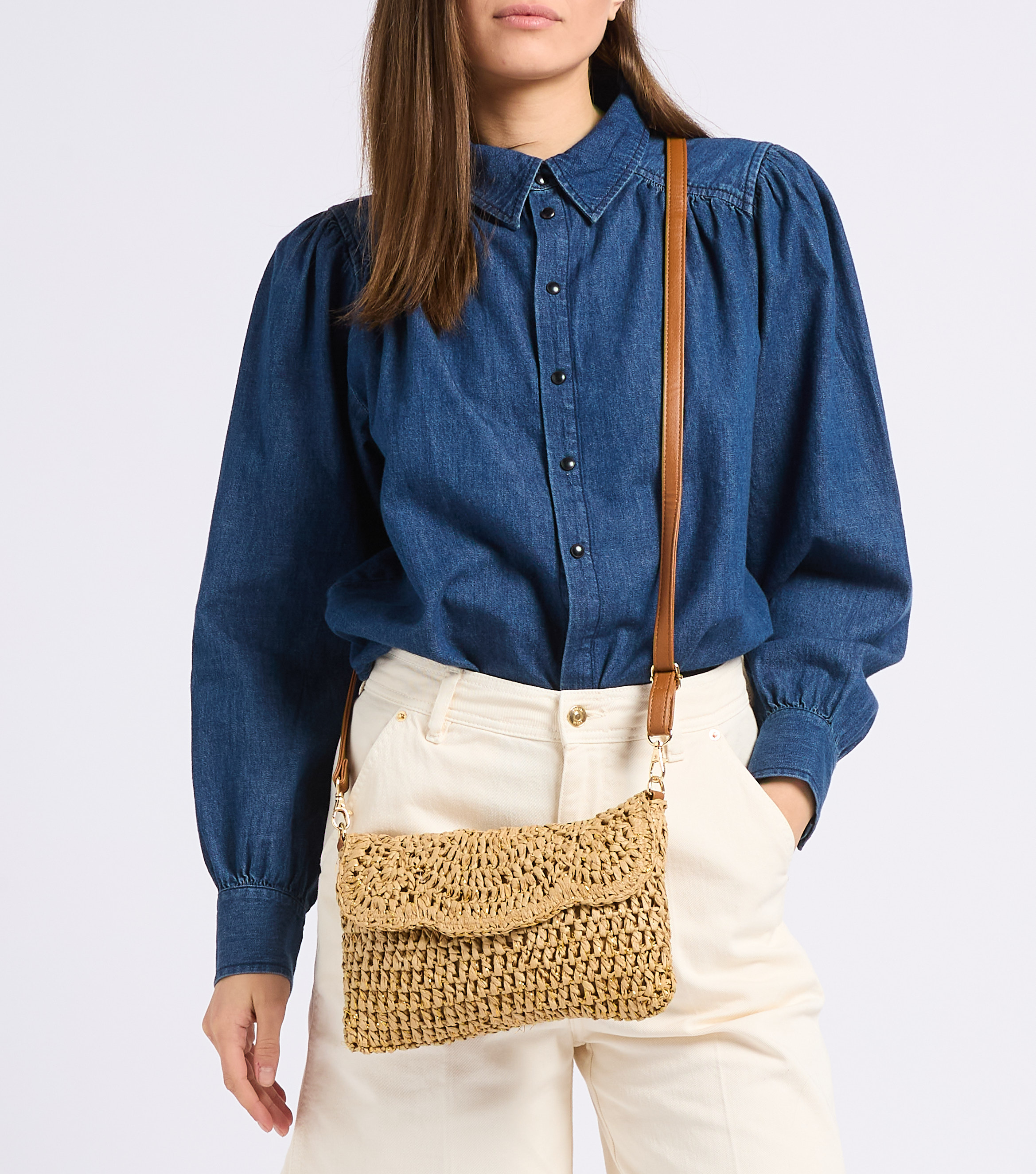 Straw shoulder bag PIECES Green