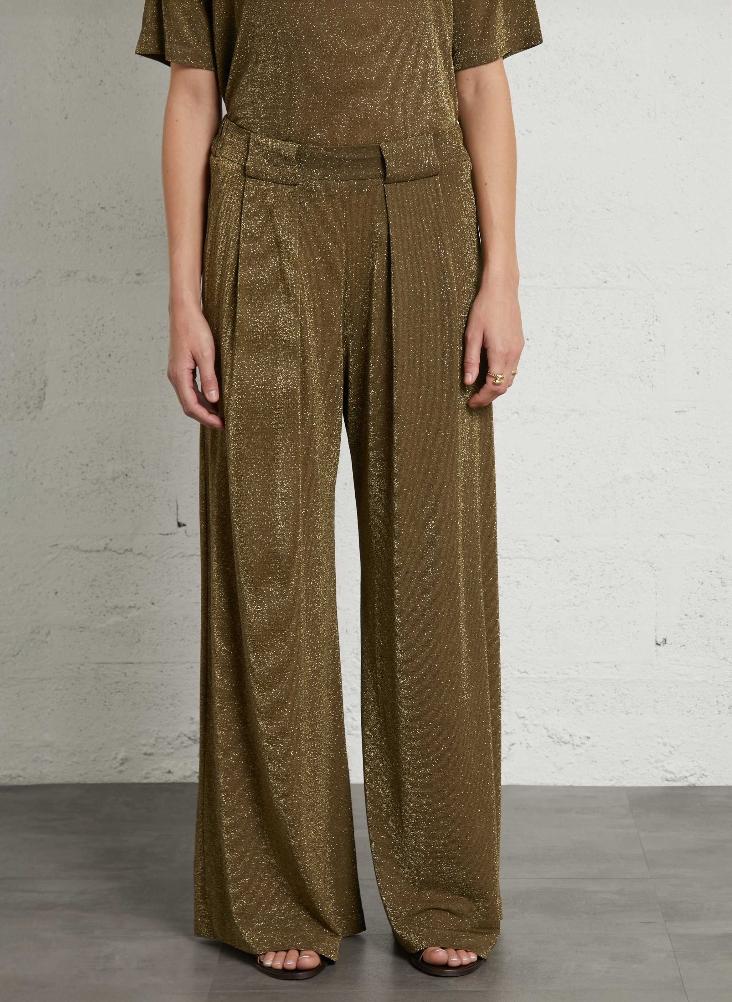 Pantalon fluide large pailleté MOMONI Marron