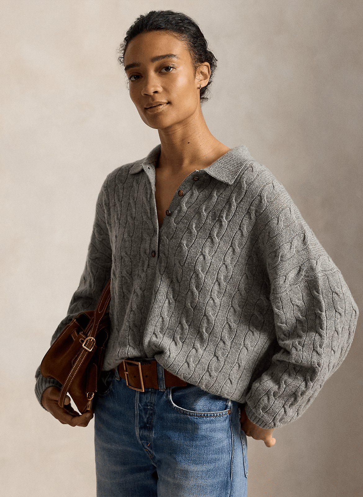 Wool-blend sweater with polo collar POLO RALPH LAUREN Grey
