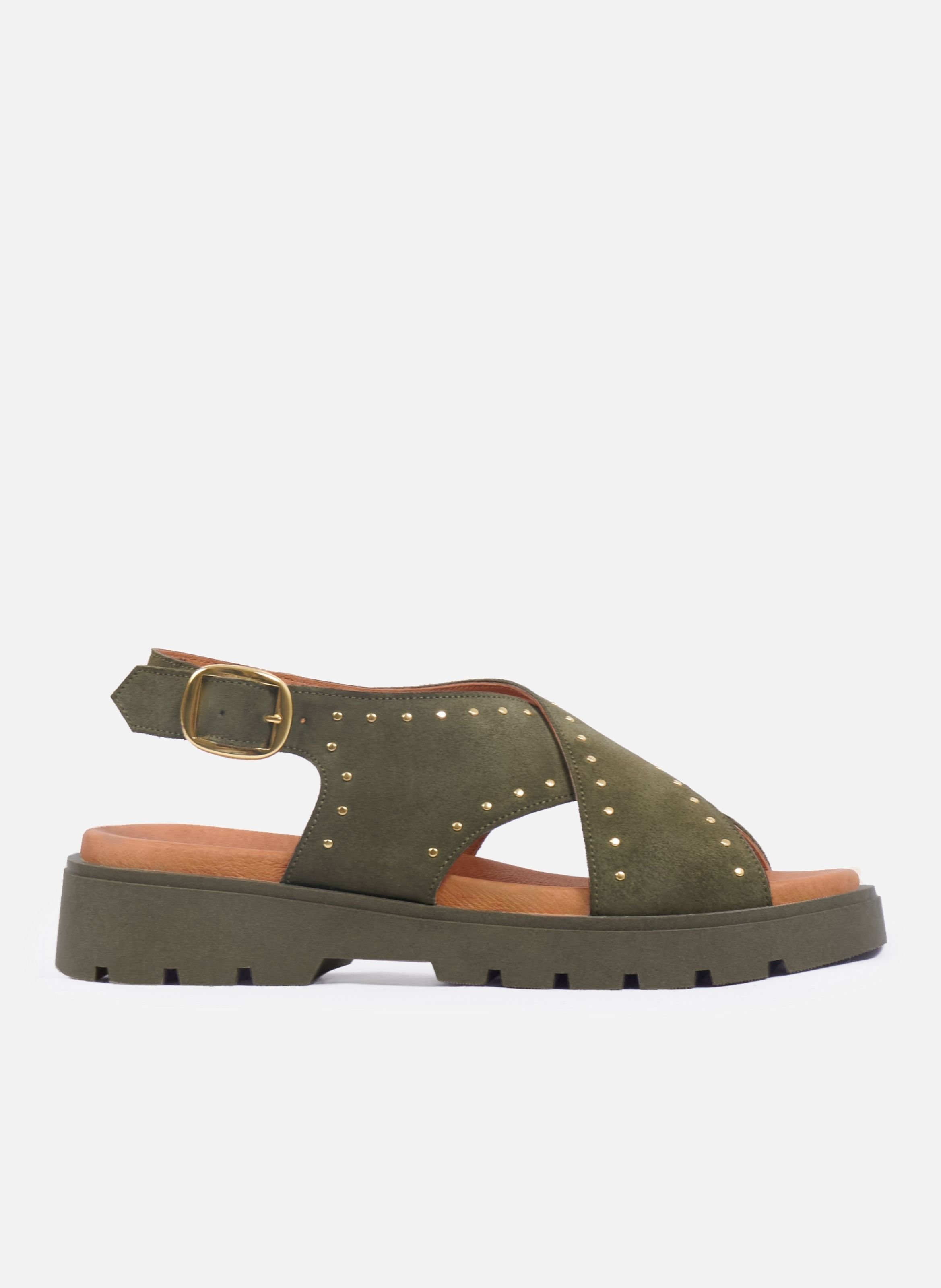 Sandals rubber lou leather suede JULES & JENN Khaki