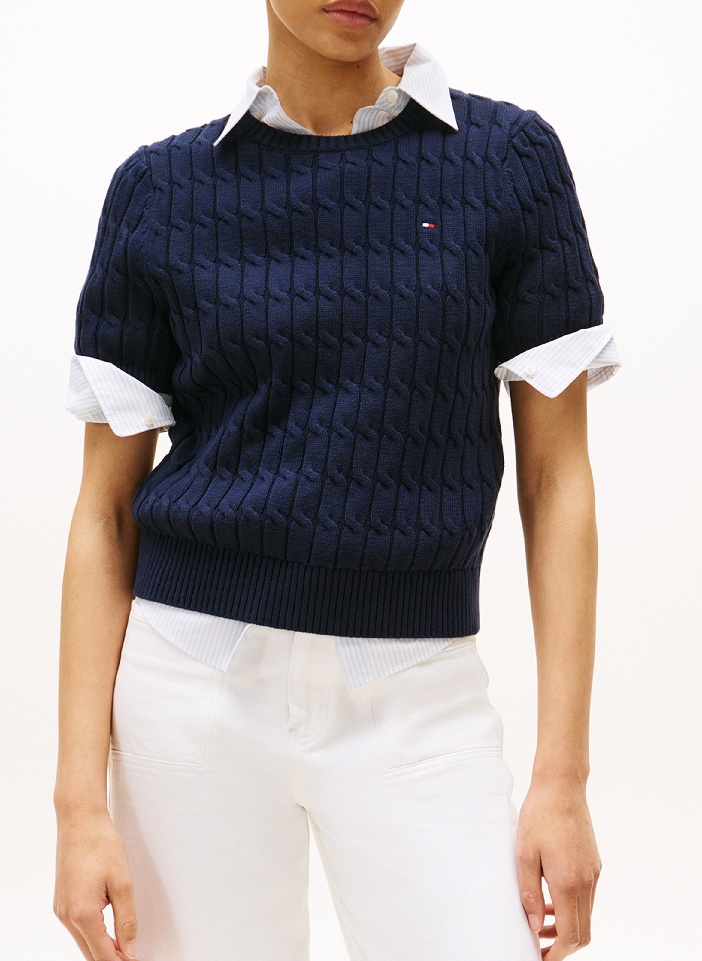 Rundhalsausschnitt-Pullover aus Baumwolle TOMMY HILFIGER Blau