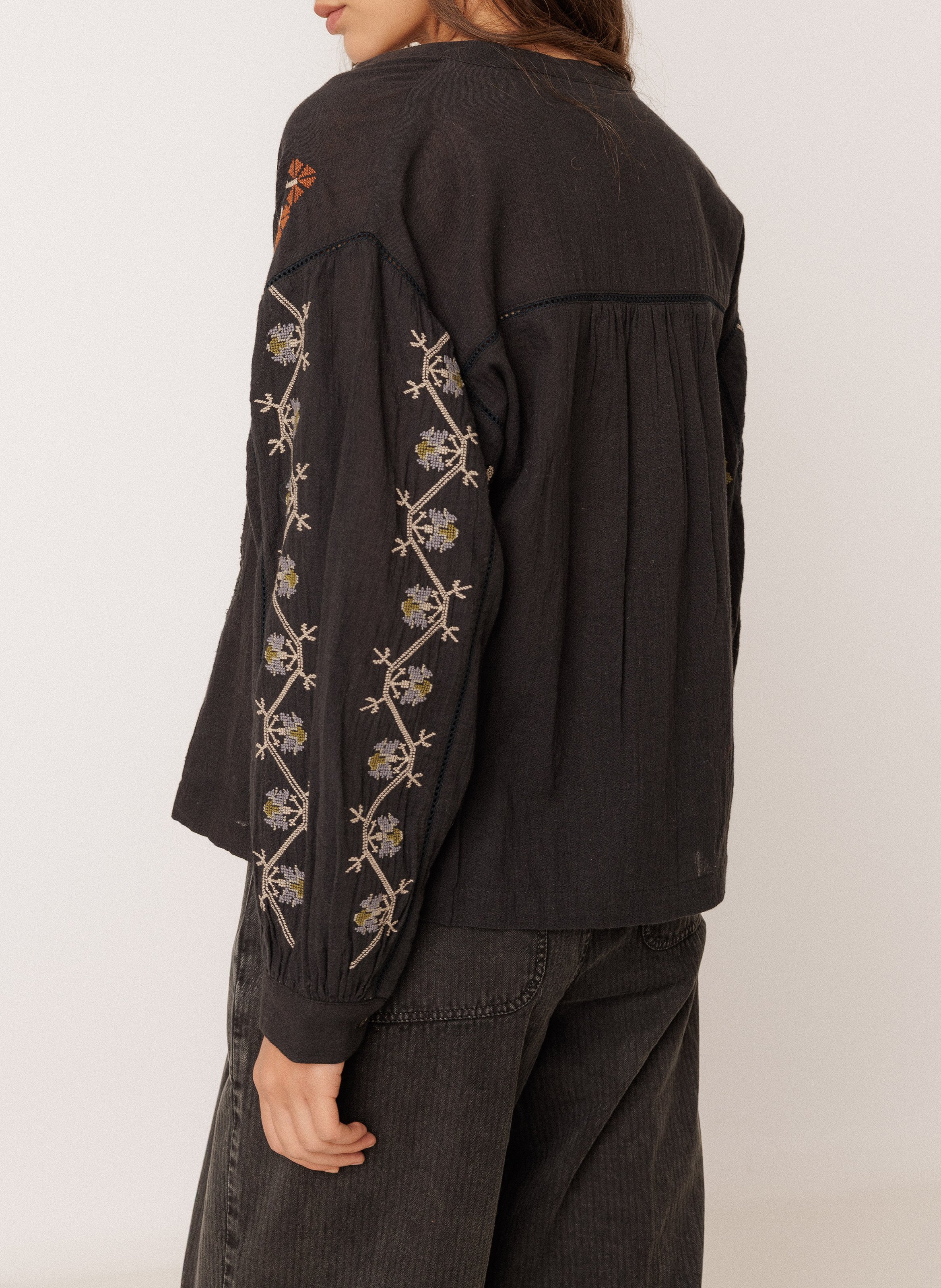 Blouse col rond en coton bio INDI & COLD Noir