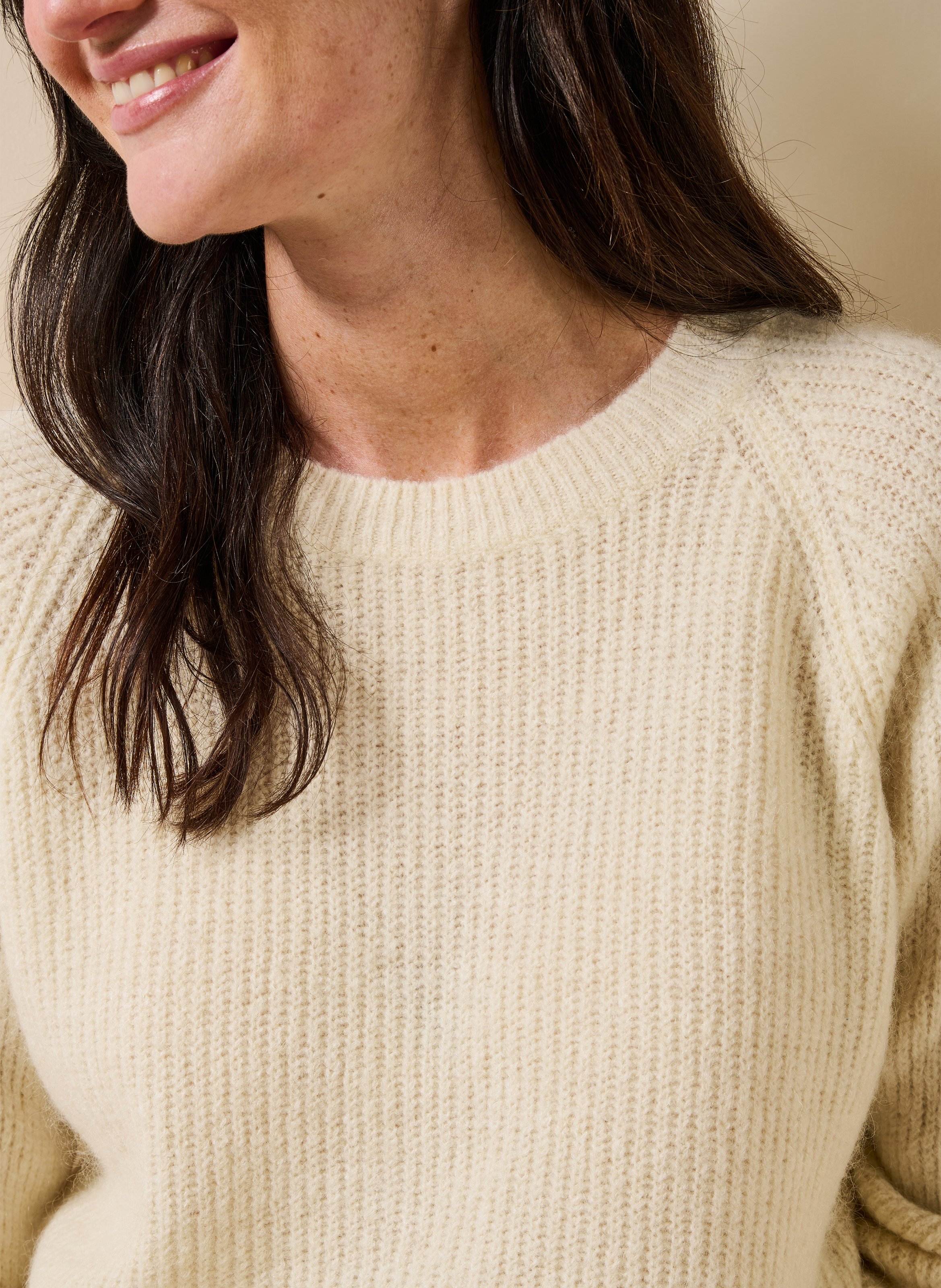 Round-neck mixed-knit straight sweater LA FEE MARABOUTEE White