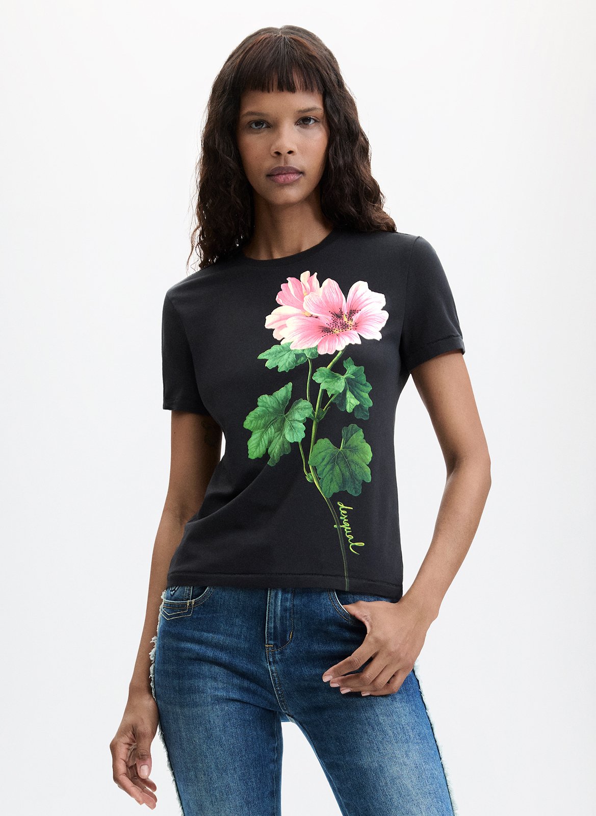 Aansluitend bedrukt T-shirt van gemengd katoen DESIGUAL Zwart