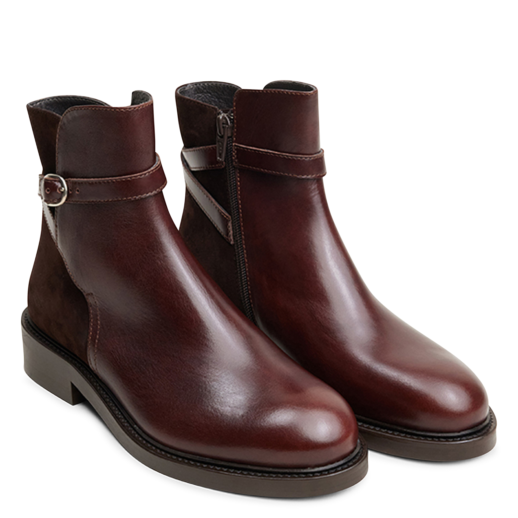 Biker-Stiefeletten aus Leder in Materialmix JONAK Braun