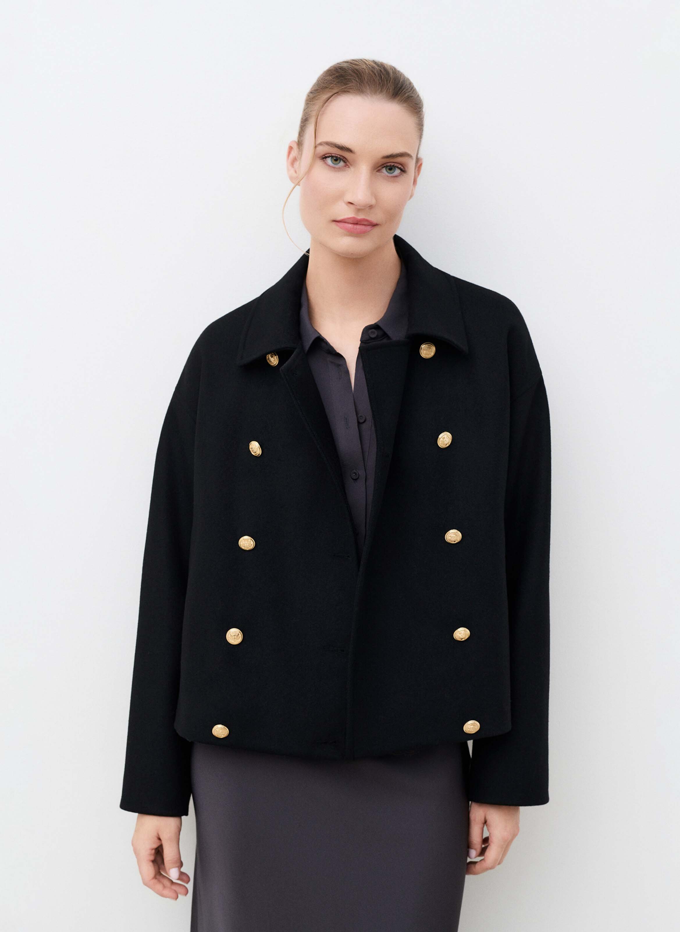 Oversized button-up coat in blended wool CAROLL Black