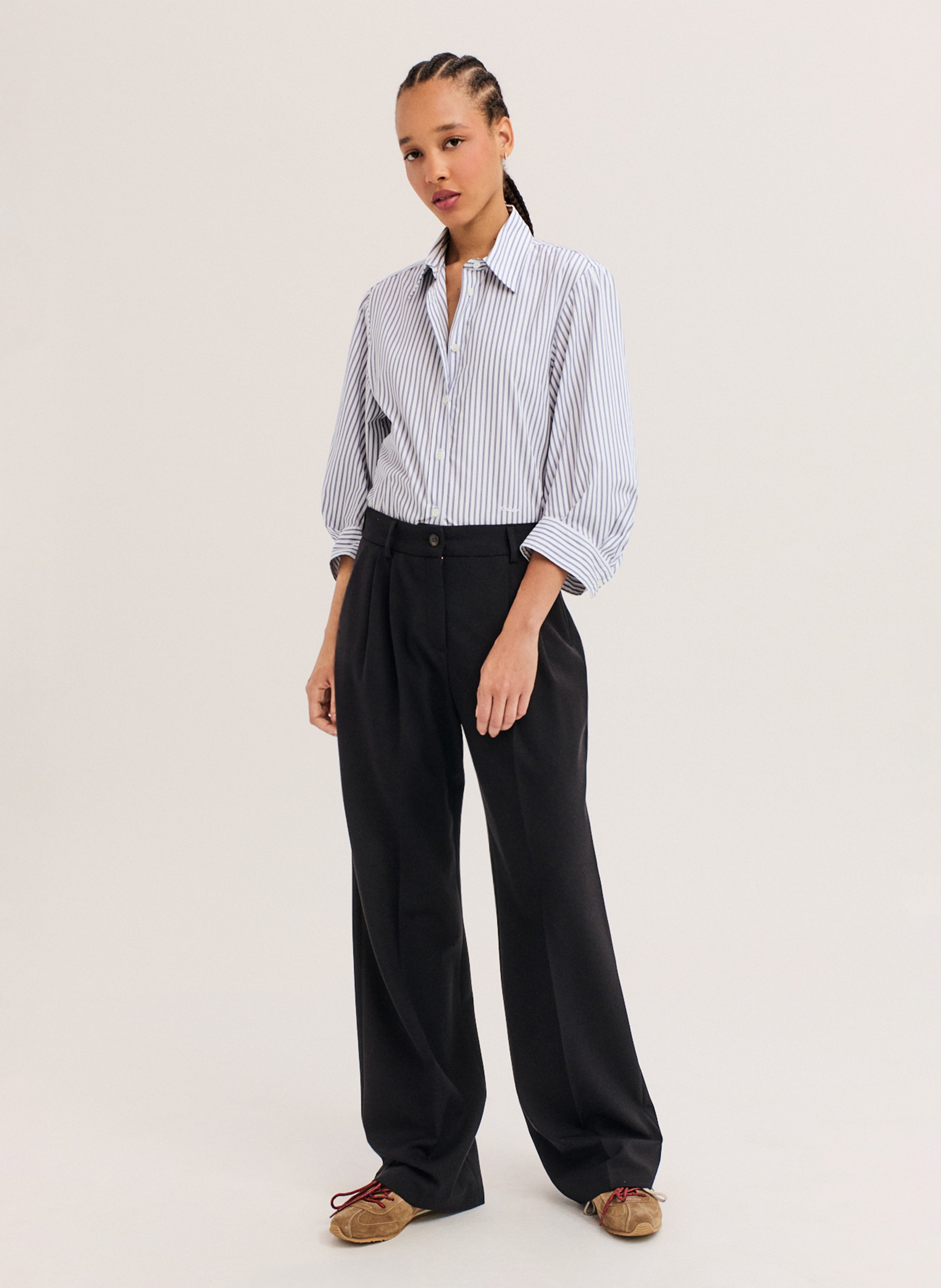 Pantalon large taille haute PABLO Marron