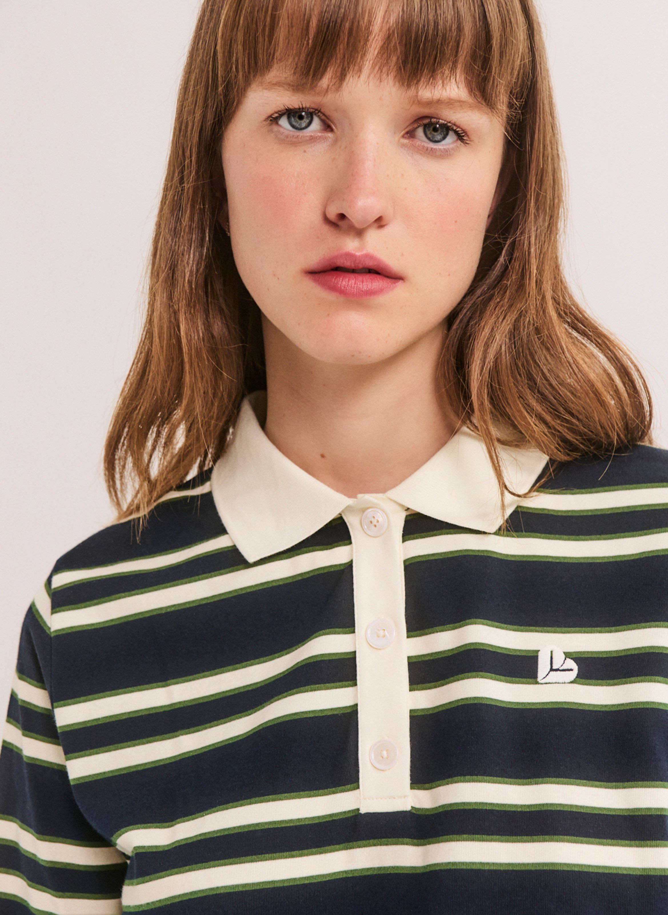 Gerade geschnittenes Poloshirt mit Streifen aus Baumwollmischung. PABLO Blau