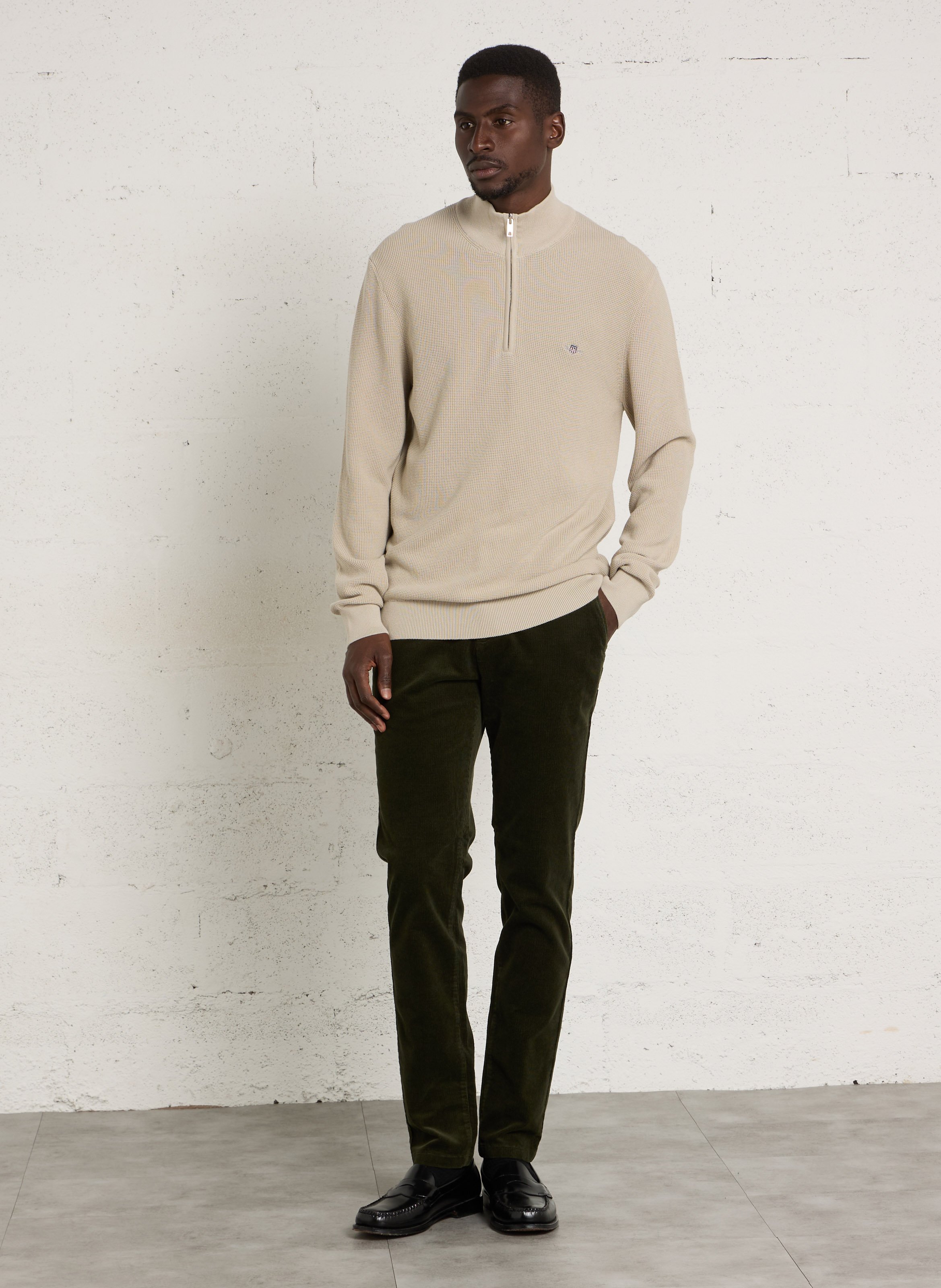 Pull col montant zippé uni GANT Beige