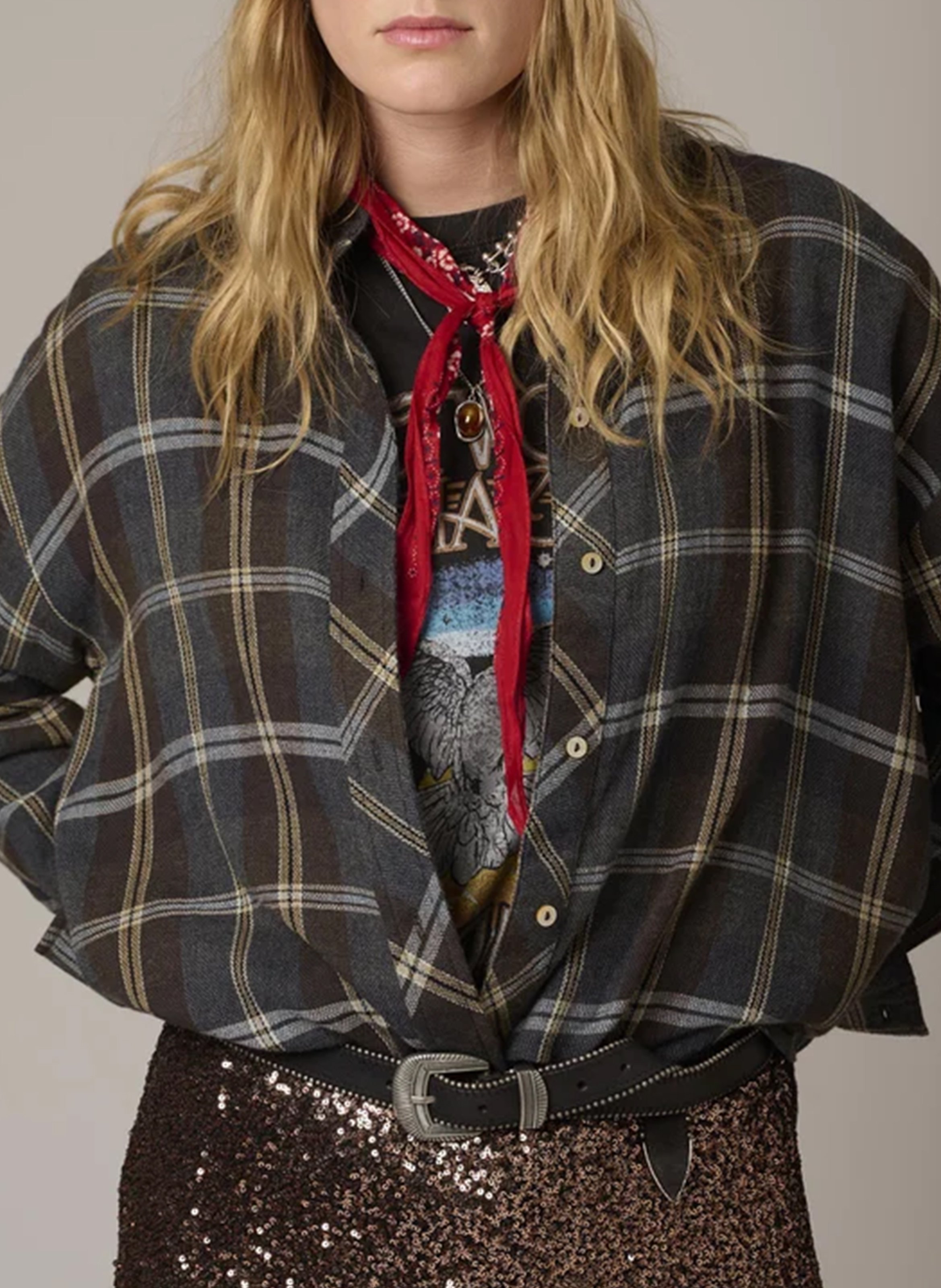 Chemise ample à carreaux MKT Bleu