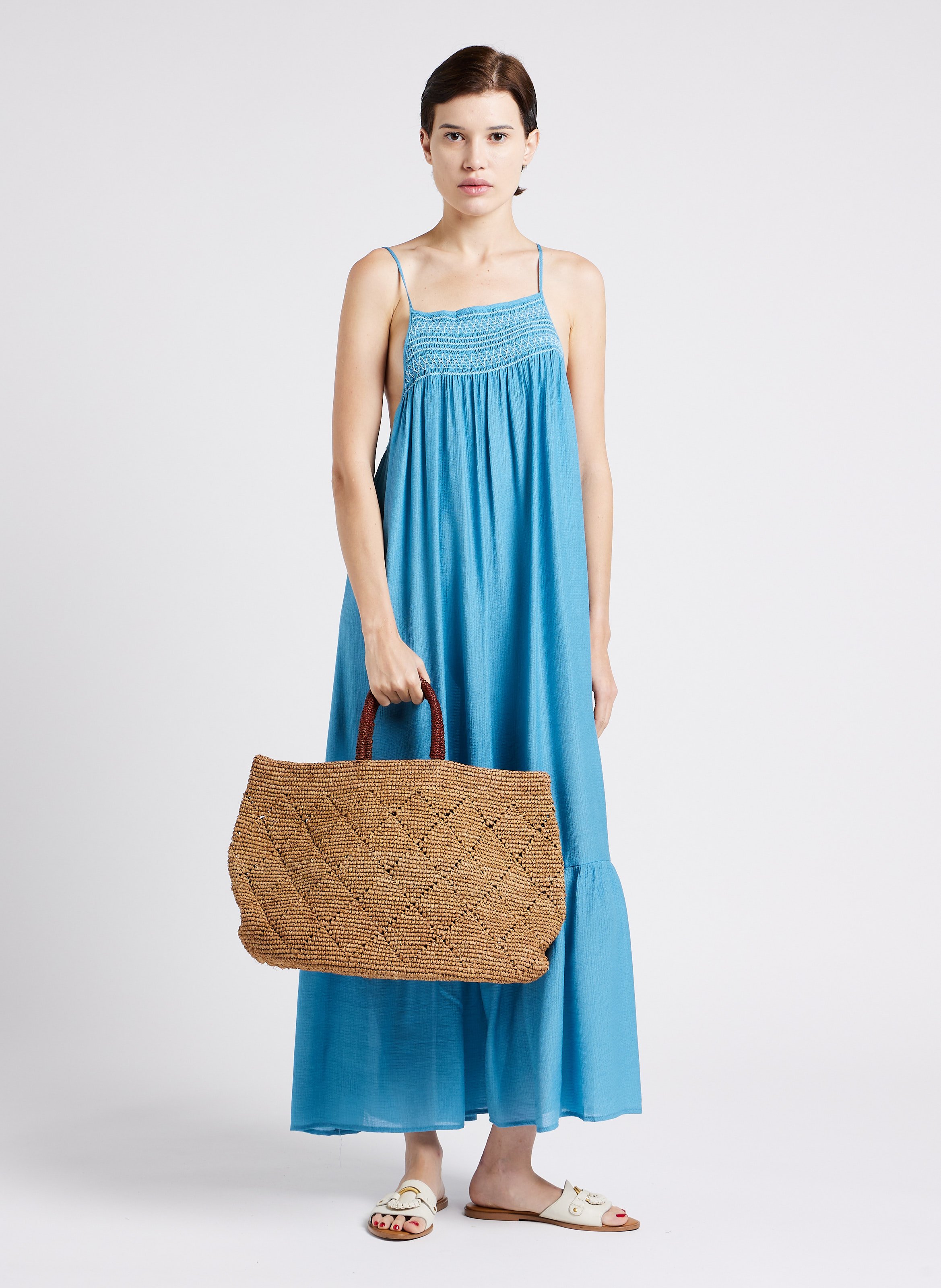 Raffia tote bag CAMALYA Brown