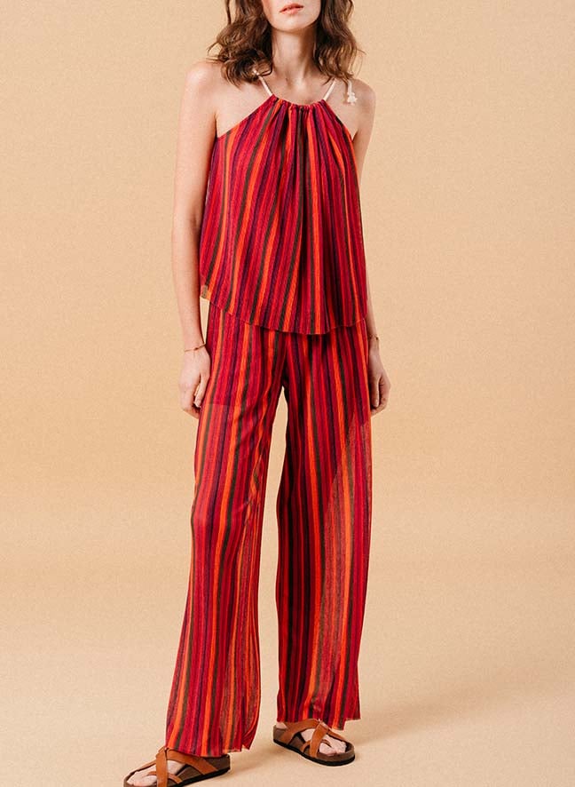 Pantalon large plissé à rayures  GRACE ET MILA Multicolore