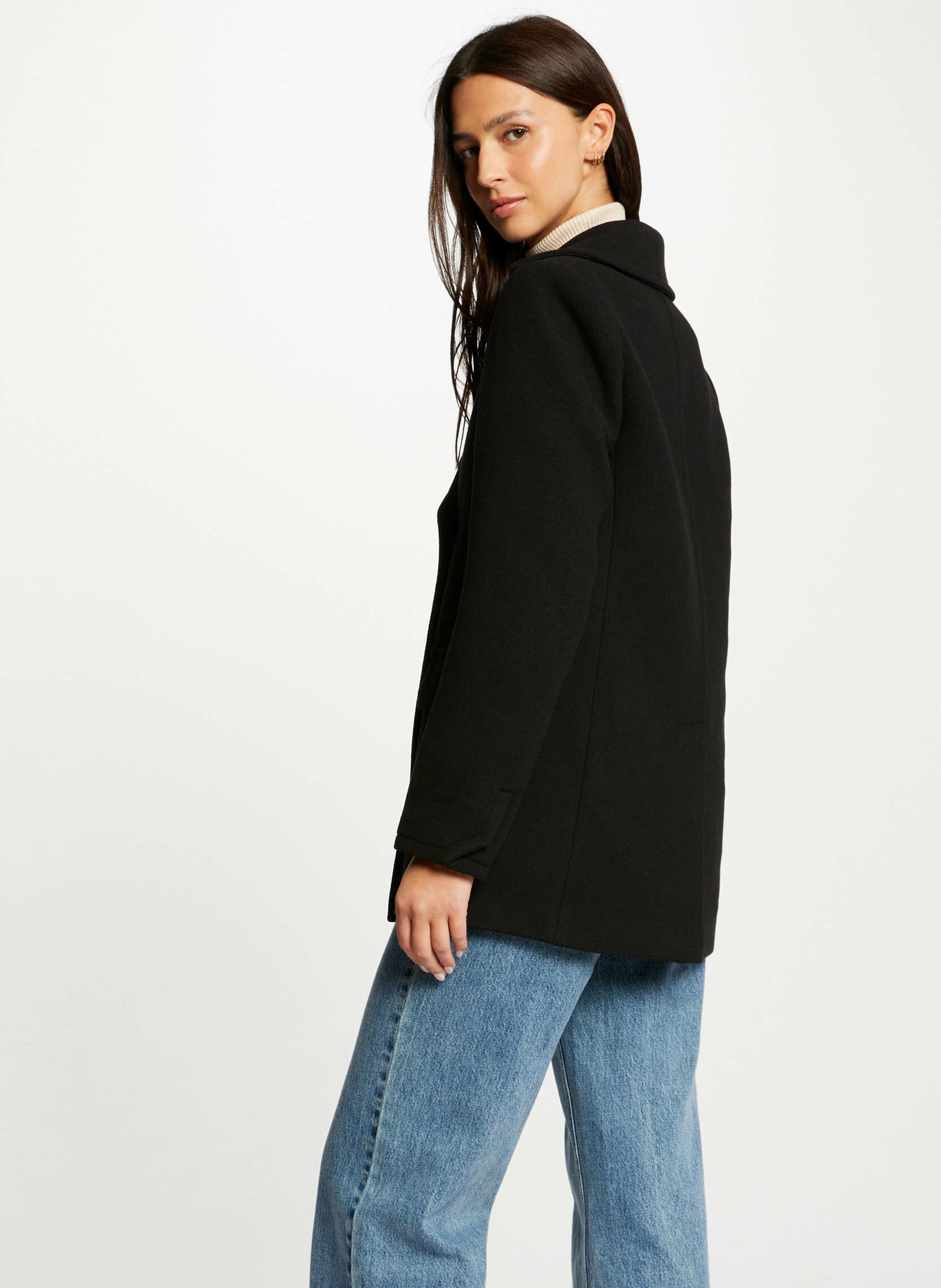 Manteau col tailleur droit Noir