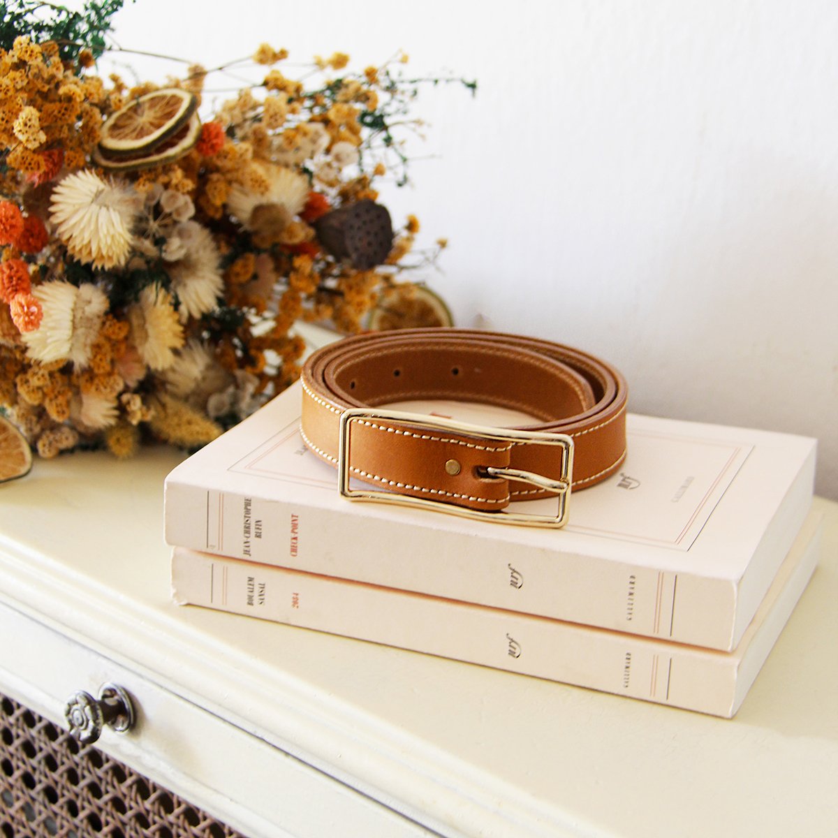Vintage belt in suede and smooth leather JULES & JENN Brown