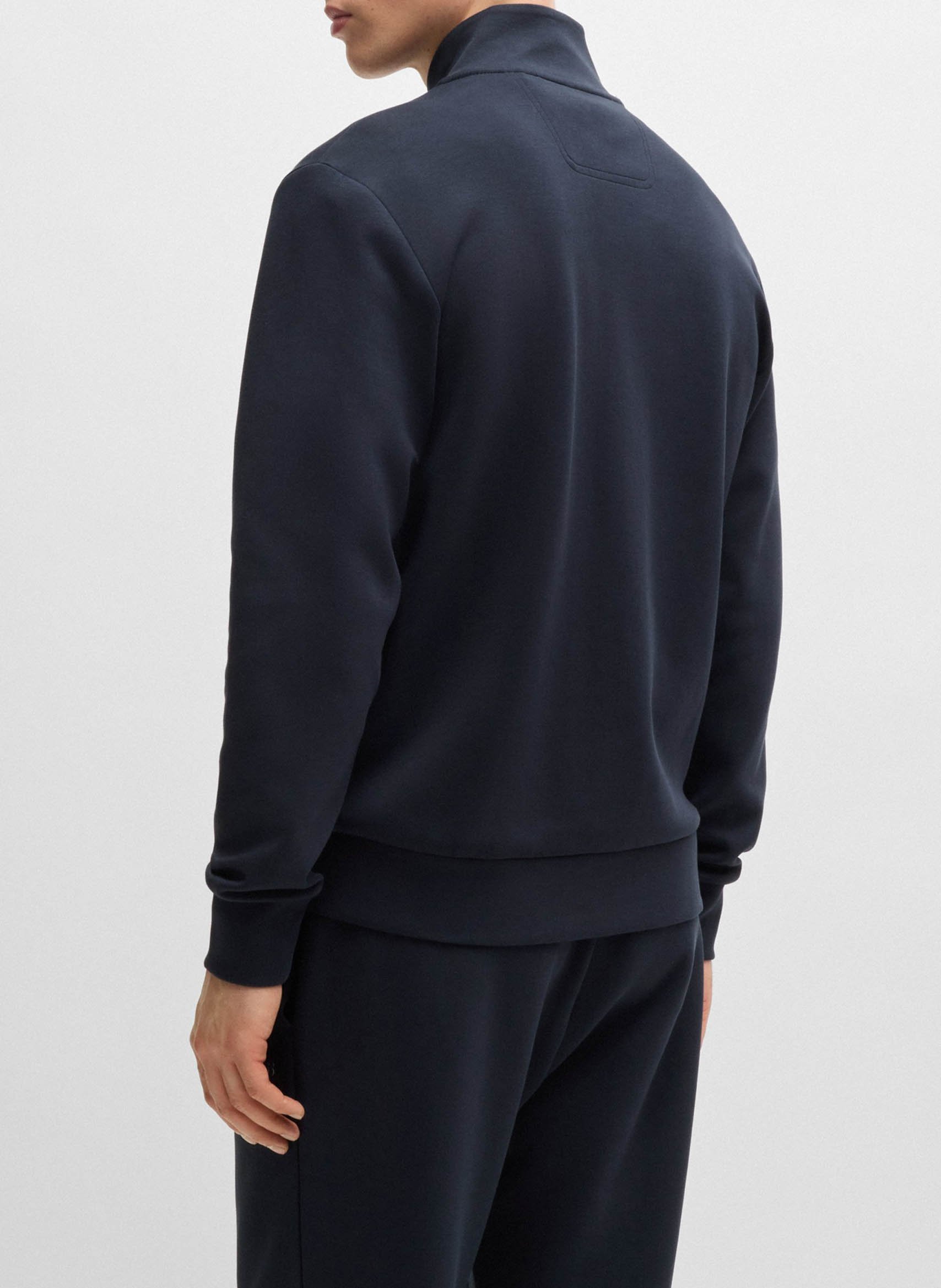 Screen-printed stretch cotton straight zipped sweater BOSS Blue