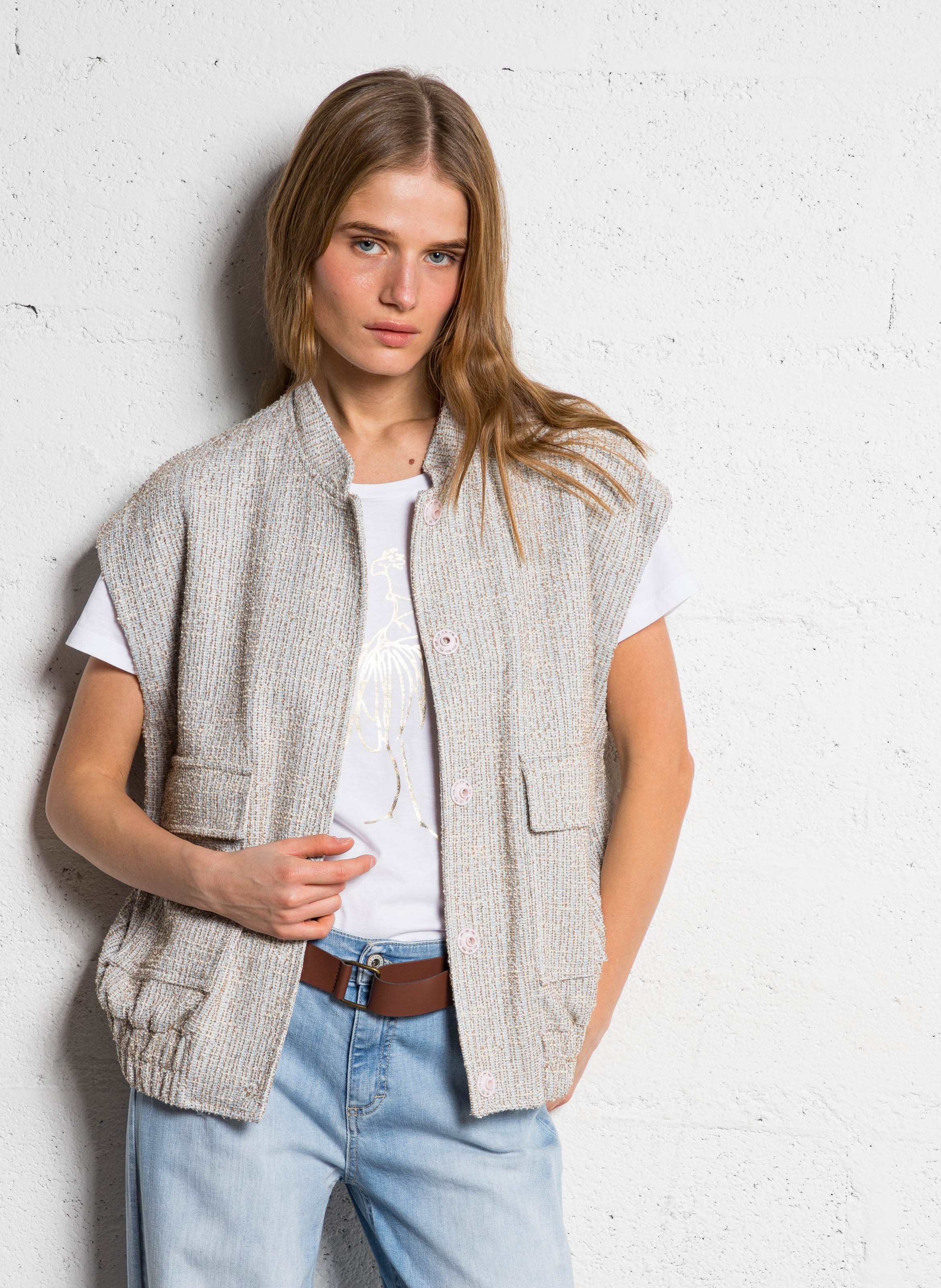 Ärmellose gerade Tweedweste PLEASE Blau