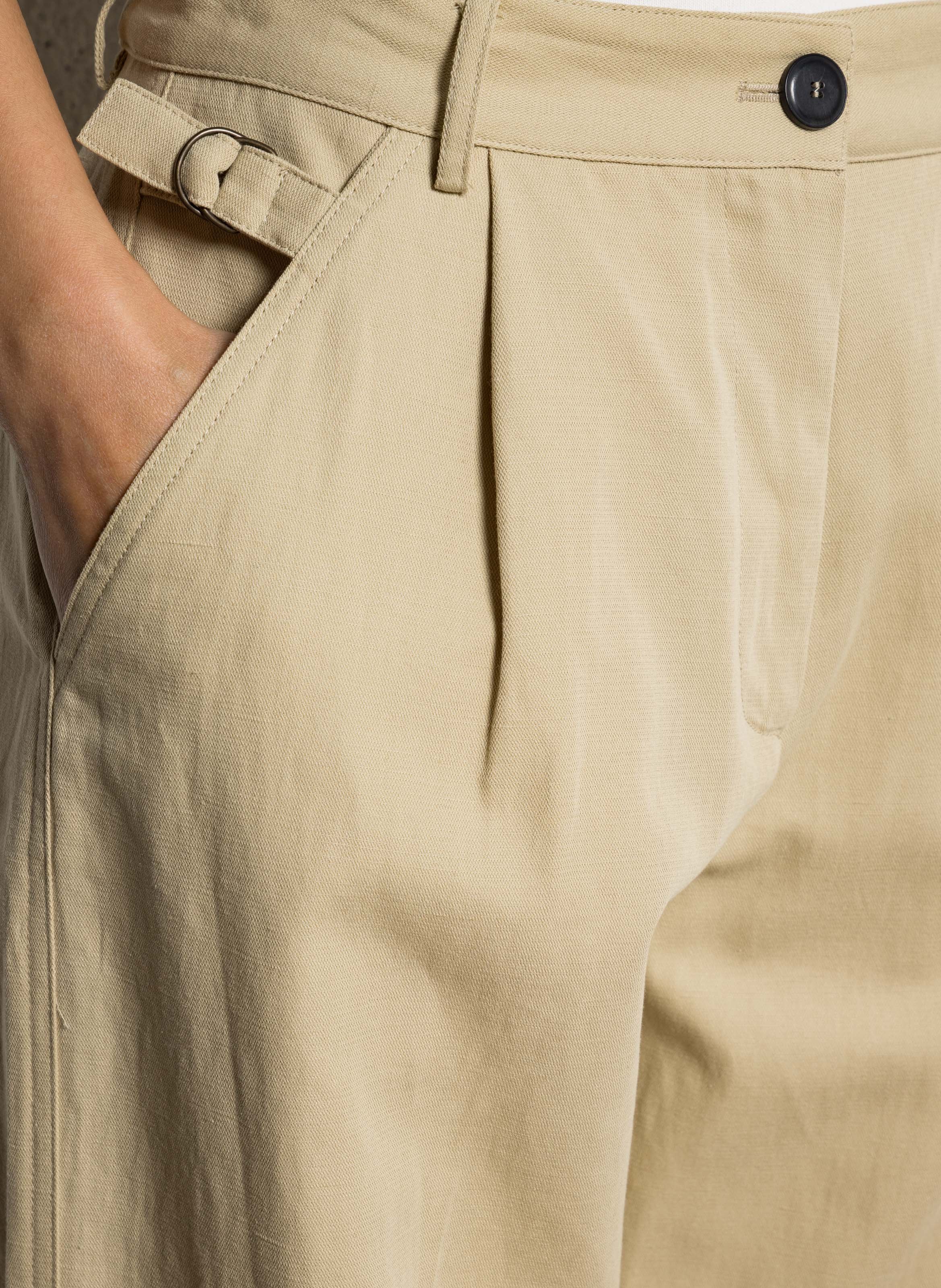 Pantalon large en coton et lin POMANDERE Beige