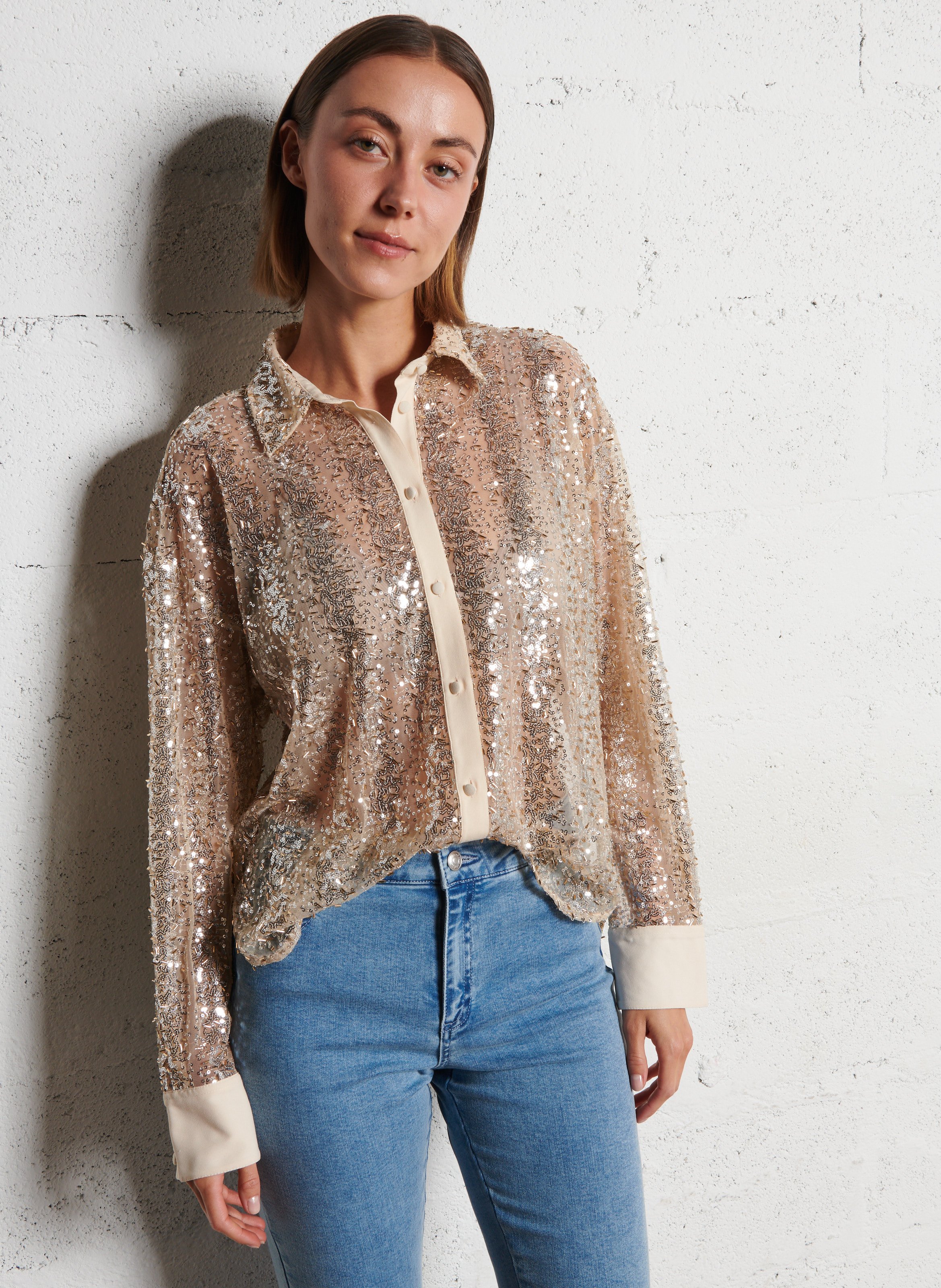 Straight shirt with rhinestones and pearls IKKS Golden